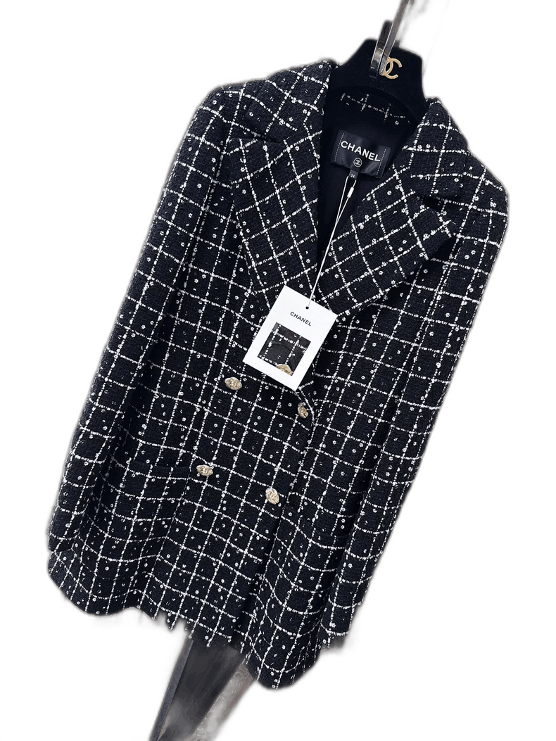 Chanel Chanel Black and White Checkered Embroidered Jacket Size S / US 4 / IT 40 - 1 Thumbnail