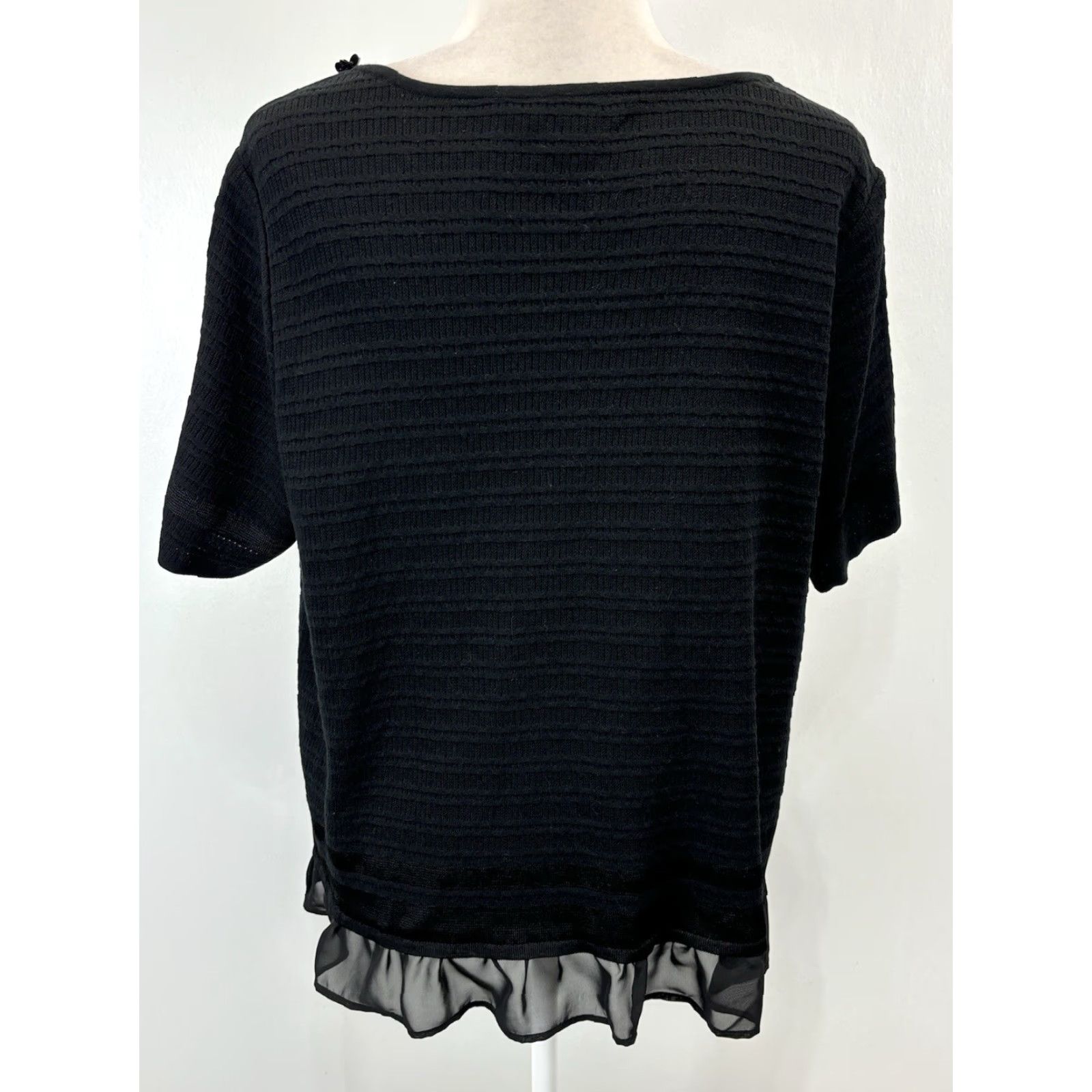Vintage Ming Wang Sweater Womens Large Black Ruffle Beaded Knit Pullover Round Neck Short Sleeve Classic Size L / US 10 / IT 46 - 3 Thumbnail