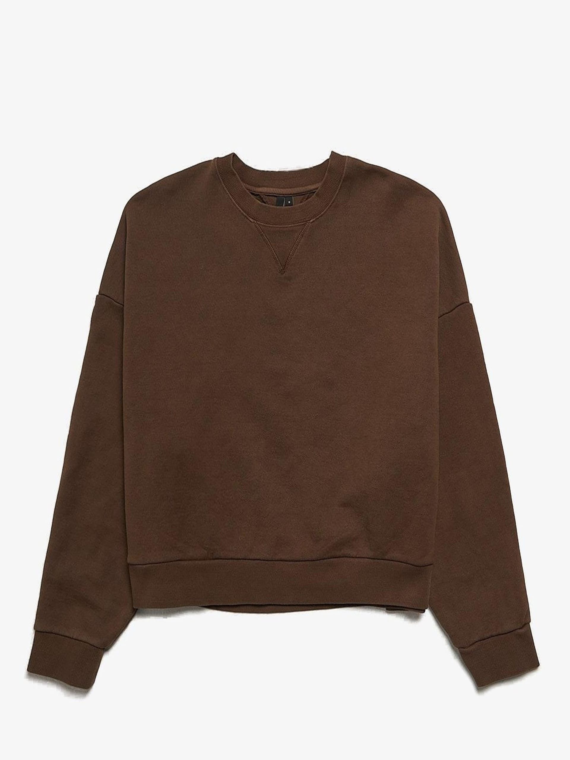 Brown Boxy Crewneck Cotton Sweatshirt