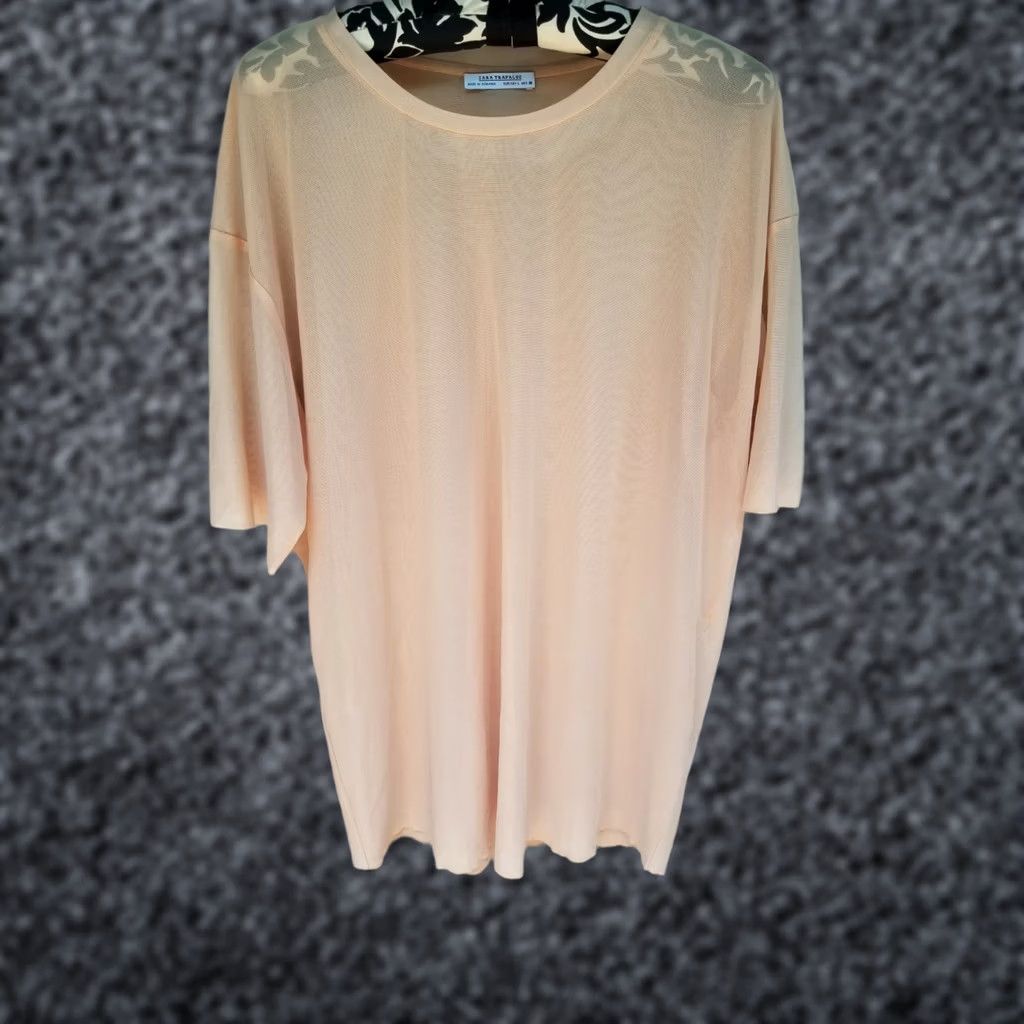 Zara Zara Trafaluc Womens Sheer Tee Top Large Peach Crew Neck Short Sleeve Casual Size L / US 10 / IT 46 - 1 Thumbnail