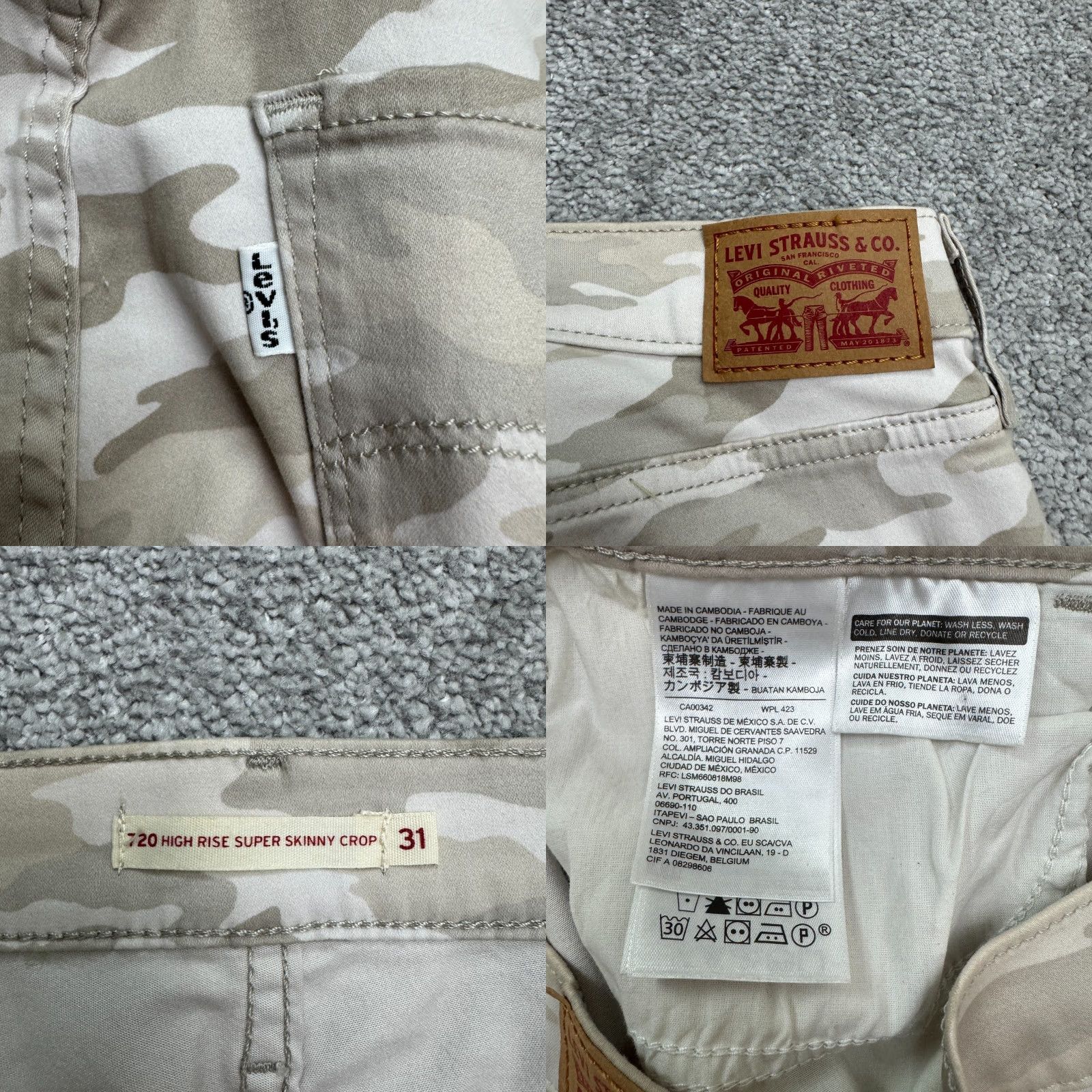 Levi's Levi's 720 Jeans Womens Crop High Rise Skinny Beige Camouflage 31 Regular Denim City Streetwear Size 24" / US 00 / IT 34 - 8 Thumbnail