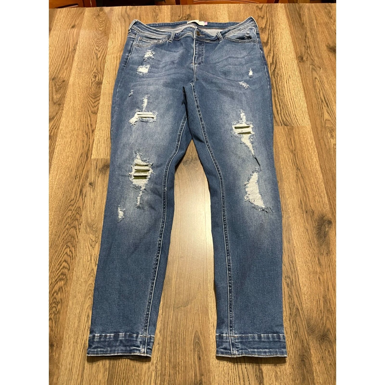 Vintage Glitzy Girlz Jeans Women's Size 14 Blue Denim Distressed Frayed Hem Pocket Size 36" / US 14 / IT 50 - 2 Thumbnail