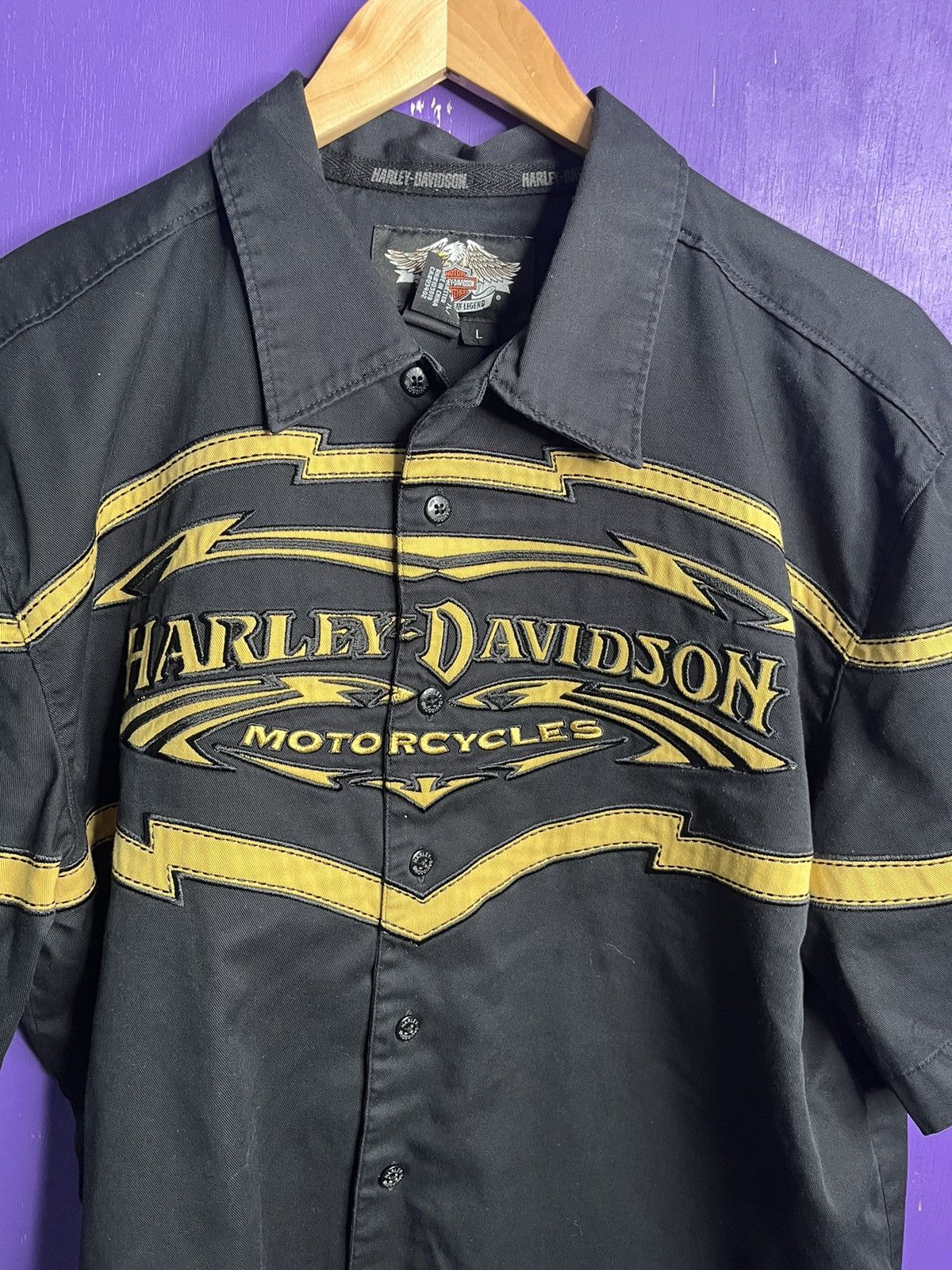 Harley Davidson × Vintage Vintage 90s Harley Davidson lighting button up Size US L / EU 52-54 / 3 - 3 Thumbnail