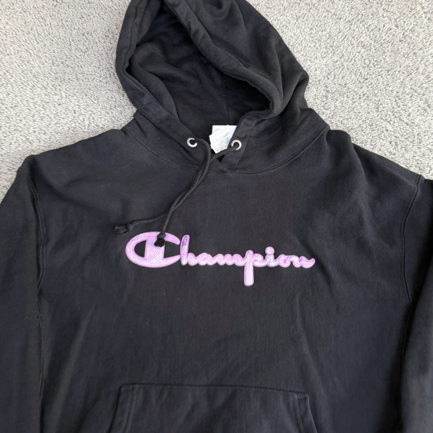 Champion Champion Hoodie Womens Large Black Script Logo Fleece Reverse Weave Size L / US 10 / IT 46 - 3 Thumbnail