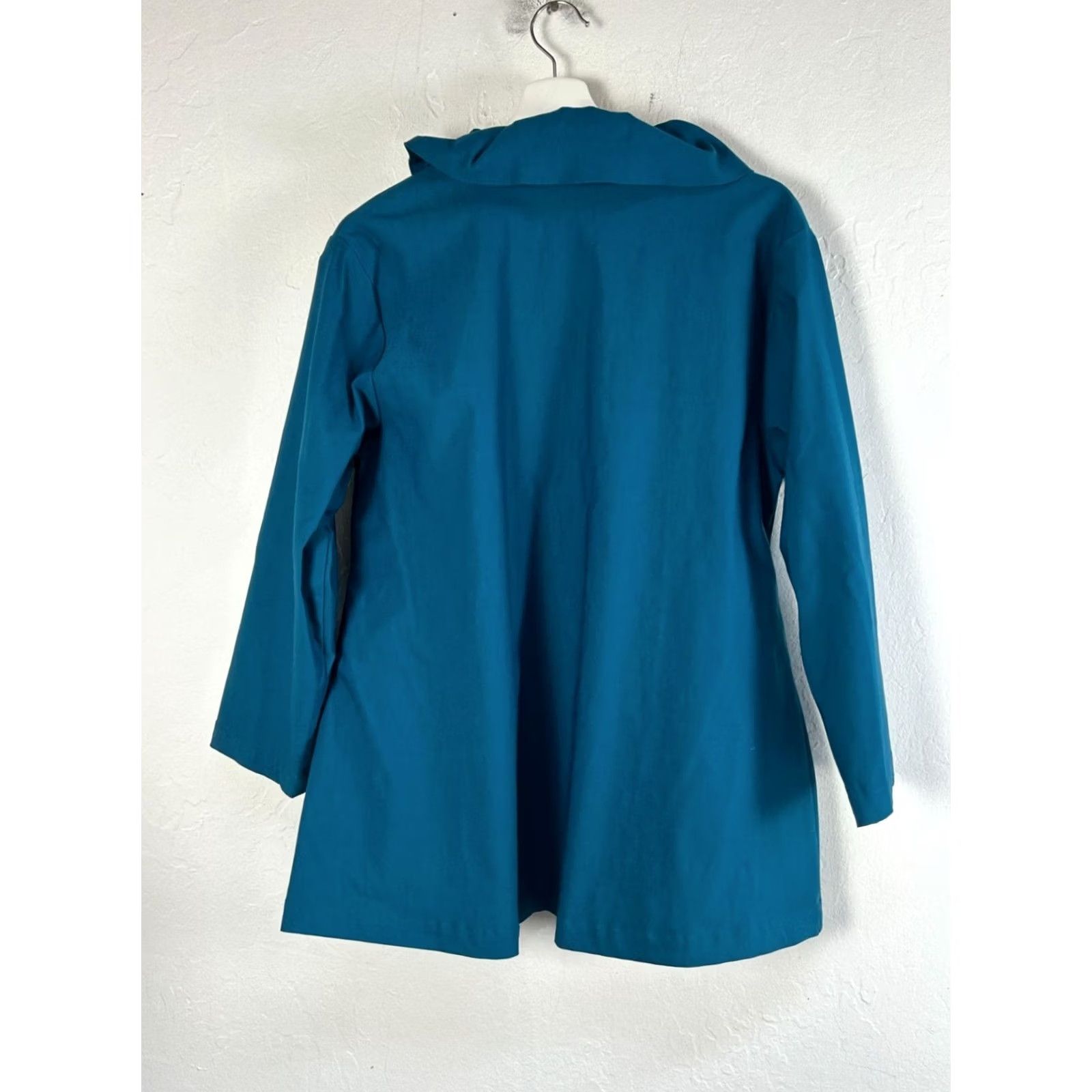 Altea XIAO Womens Teal Button-Up Jacket L/XL Ruffle Collar Elastic Pockets Lightweight Blue Jacket Womens Boys? Size L / US 10 / IT 46 - 2 Thumbnail