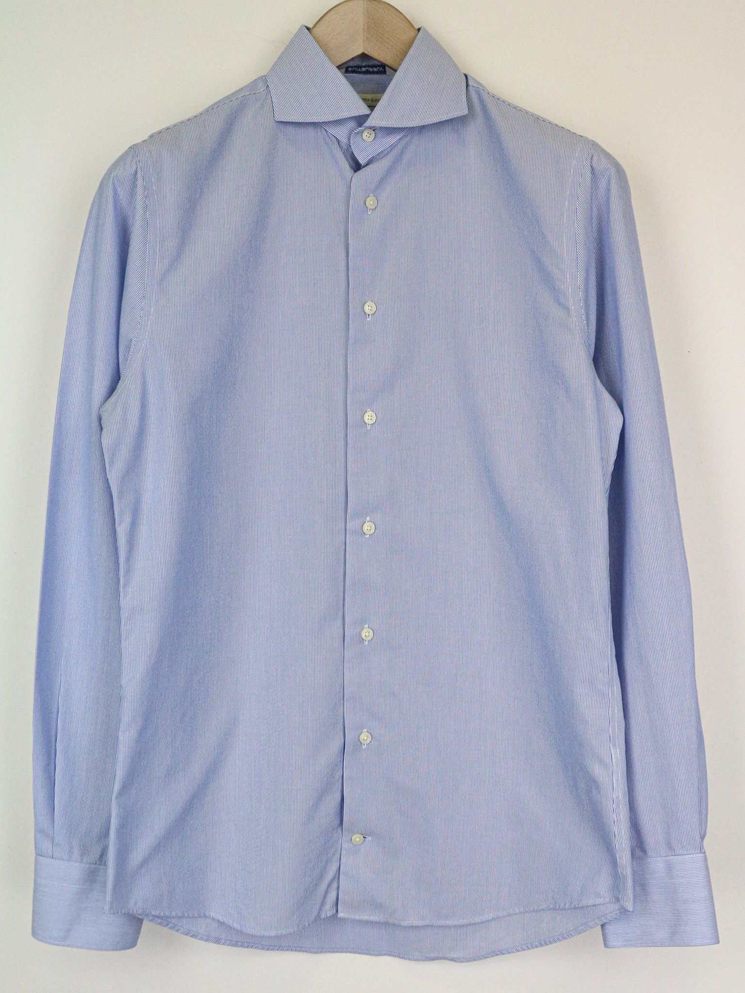 Suitsupply 37/14 1/2 Extra Slim Blue Cotton Striped Twill Shirt 78646 Size 38R - 1 Thumbnail
