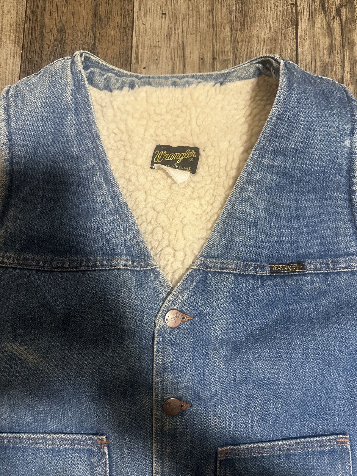 Vintage × Wrangler Vintage 70s Wrangler Sherpa Lined Denim Vest Size US L / EU 52-54 / 3 - 2 Thumbnail