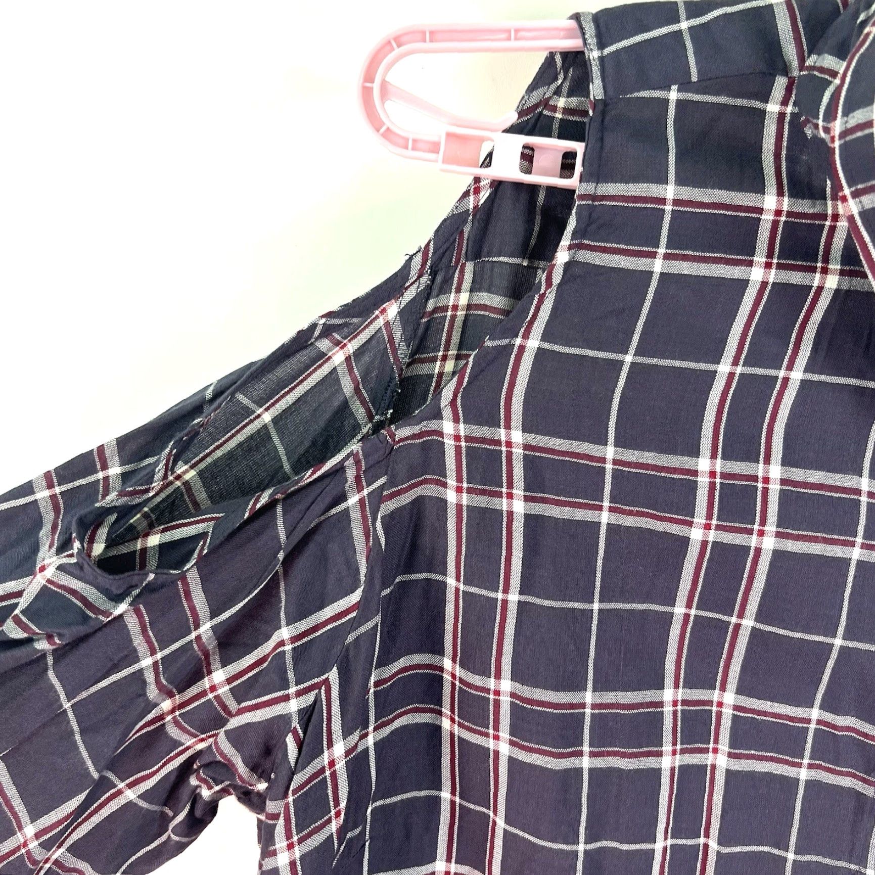 Vintage Cato Button-Up Top SZ 26/28W Gray Plaid Long Sleeve Cold Shoulder Size 4XL / US 24-26 - 2 Thumbnail