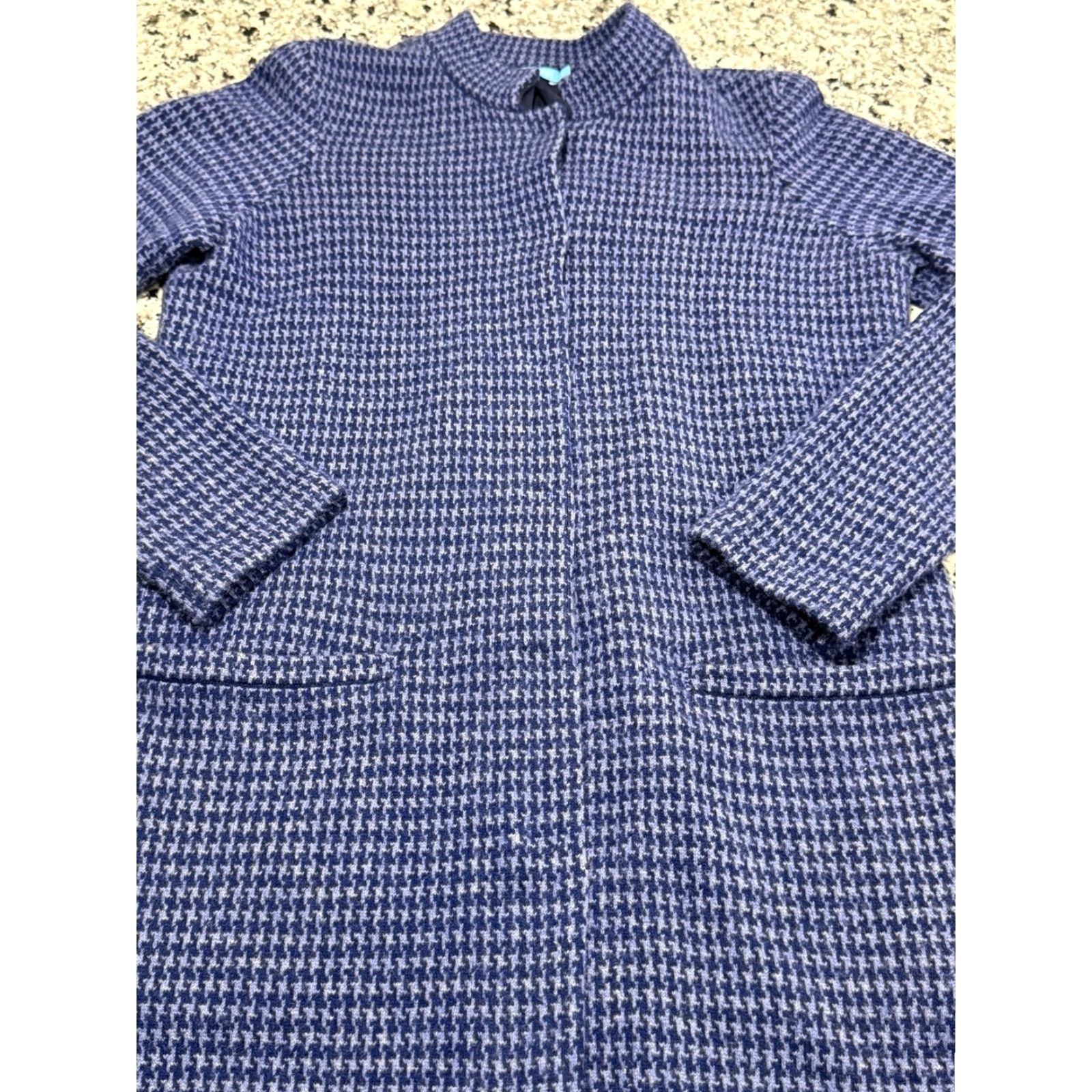J.McLaughlin J McLAUGHLIN Women's Blue Houndstooth Cashmere Sweater Coatigan S Cardigan Fall Winter Spring Designer Size S / US 4 / IT 40 - 2 Thumbnail