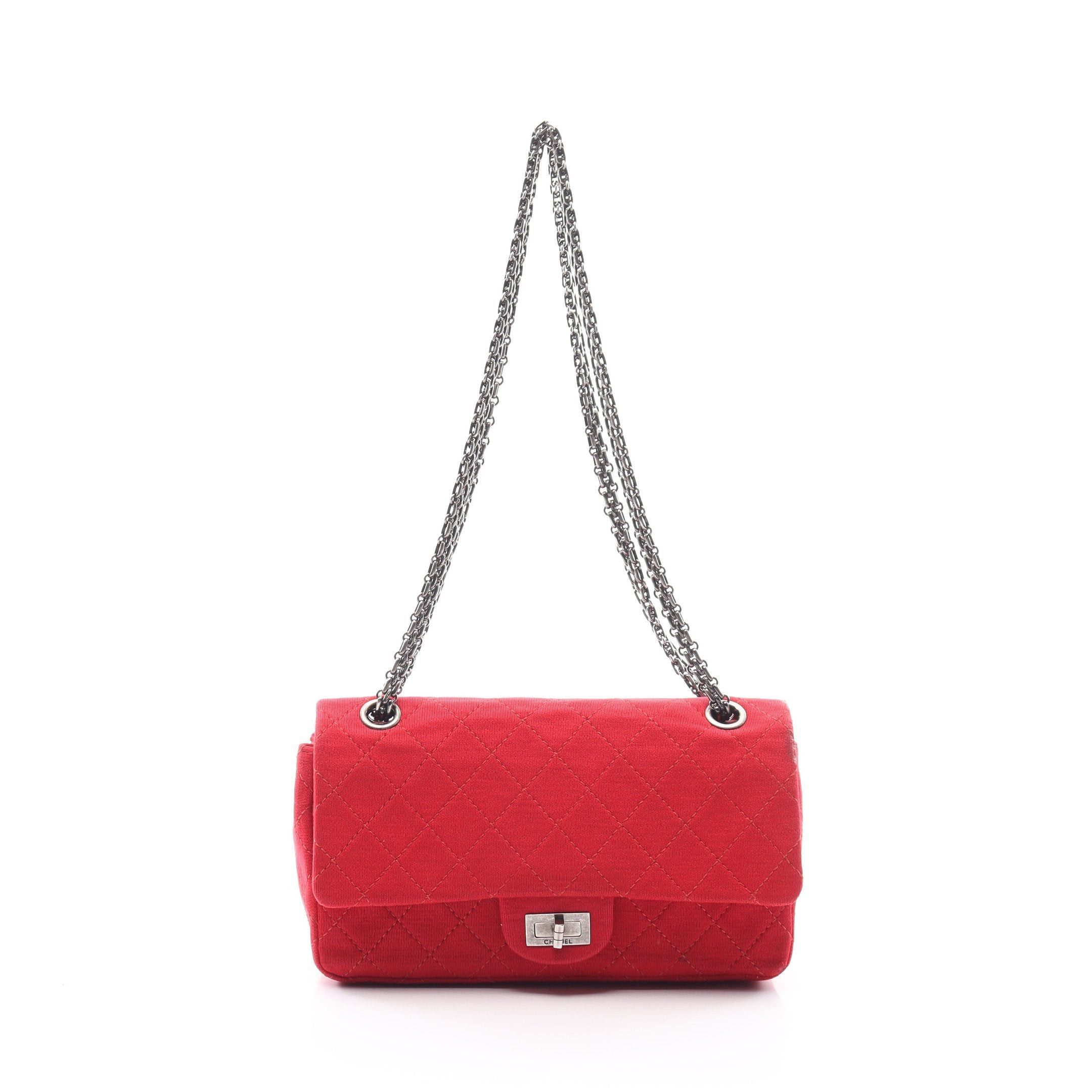 image of Chanel 2.55 Matelasse W Flap W Chain Shoulder Bag Canvas Red Silver Hardware, Women's