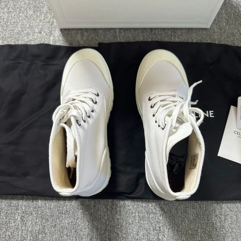 Celine CELINE Logo canvas lace-up sneakers small white booties ca Size US 7.5 / IT 37.5 - 5 Thumbnail