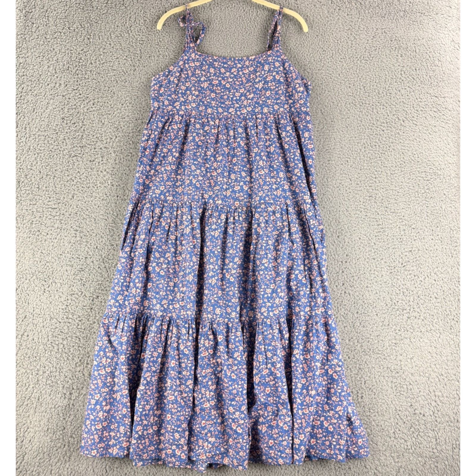 Madewell Madewell Tie Strap Tiered Midi Dress Womens Large Blue Floral Smocked Lined Size L / US 10 / IT 46 - 2 Thumbnail