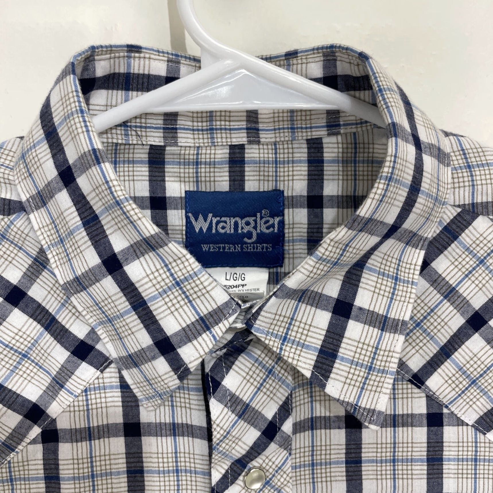 Wrangler VINTAGE Wrangler Wrancher Pearl Snap Western Shirt Mens Large Blue White Plaid 75204PP Size US L / EU 52-54 / 3 - 3 Thumbnail