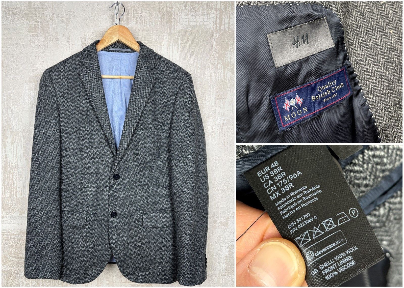 H&M H&M Moon Wool Tweed Herringbone Elbow Pads Blazer EU 48 Size 38R - 1 Thumbnail