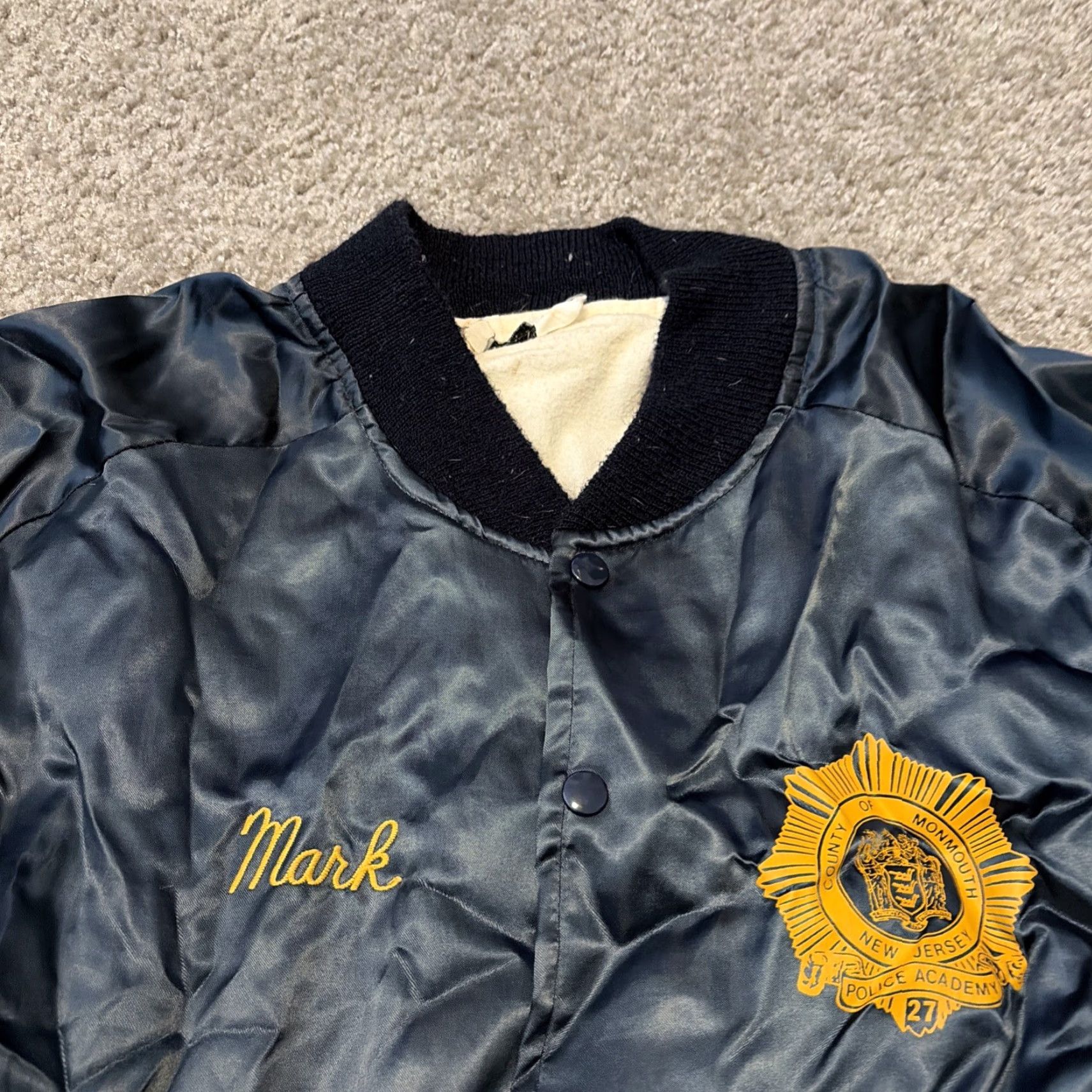 Vintage VINTAGE Monmouth New Jersey Police Academy Satin Jacket Westwind Bomber Jacket XL Navy Blue 80s Mens Size US XL / EU 56 / 4 - 3 Thumbnail