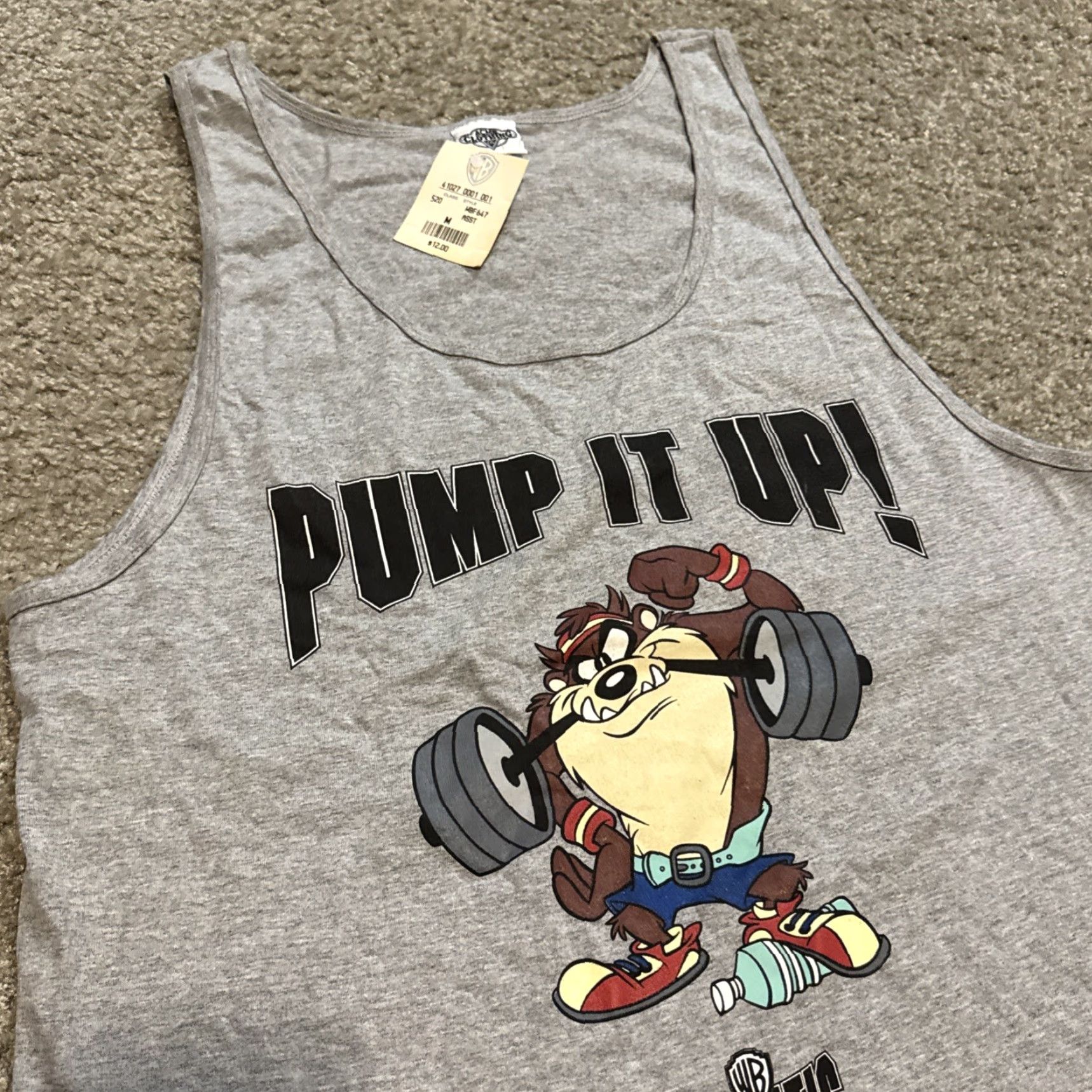 Vintage VINTAGE 90s Taz Looney Tunes Pump It Up Grey Tank Top Shirt NWT NOS Medium Size US M / EU 48-50 / 2 - 2 Thumbnail