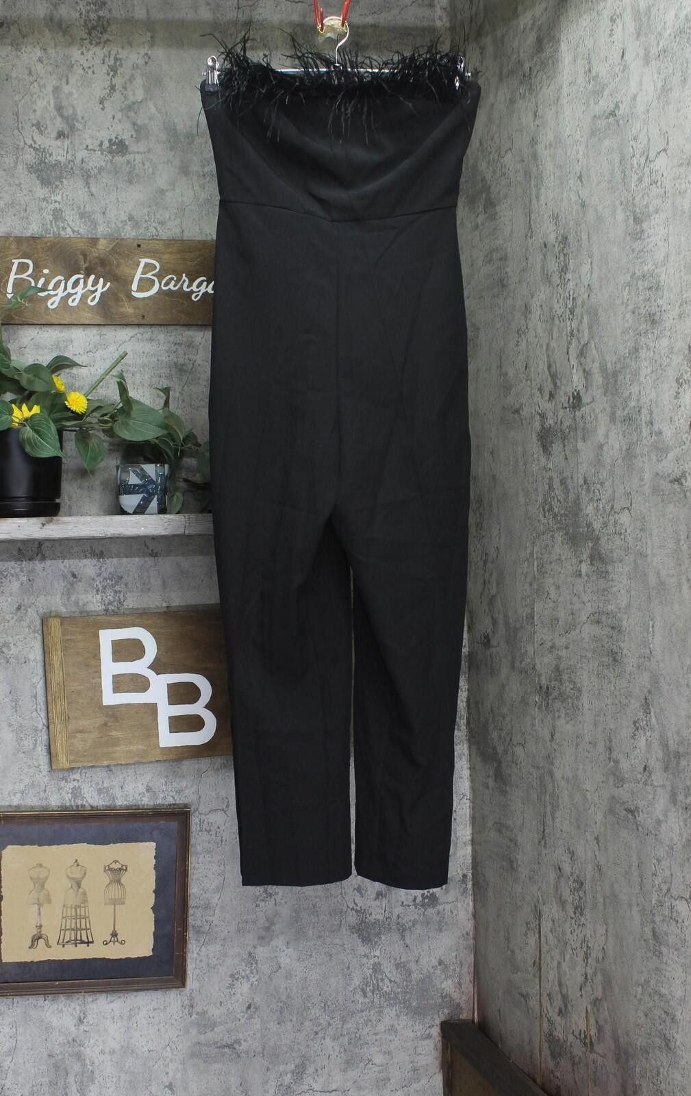 Other Nwt Sam Edelman Bandeau Neck Feather Trim Jumpsuit Black 8 Size 30" / US 8 / IT 44 - 1 Thumbnail