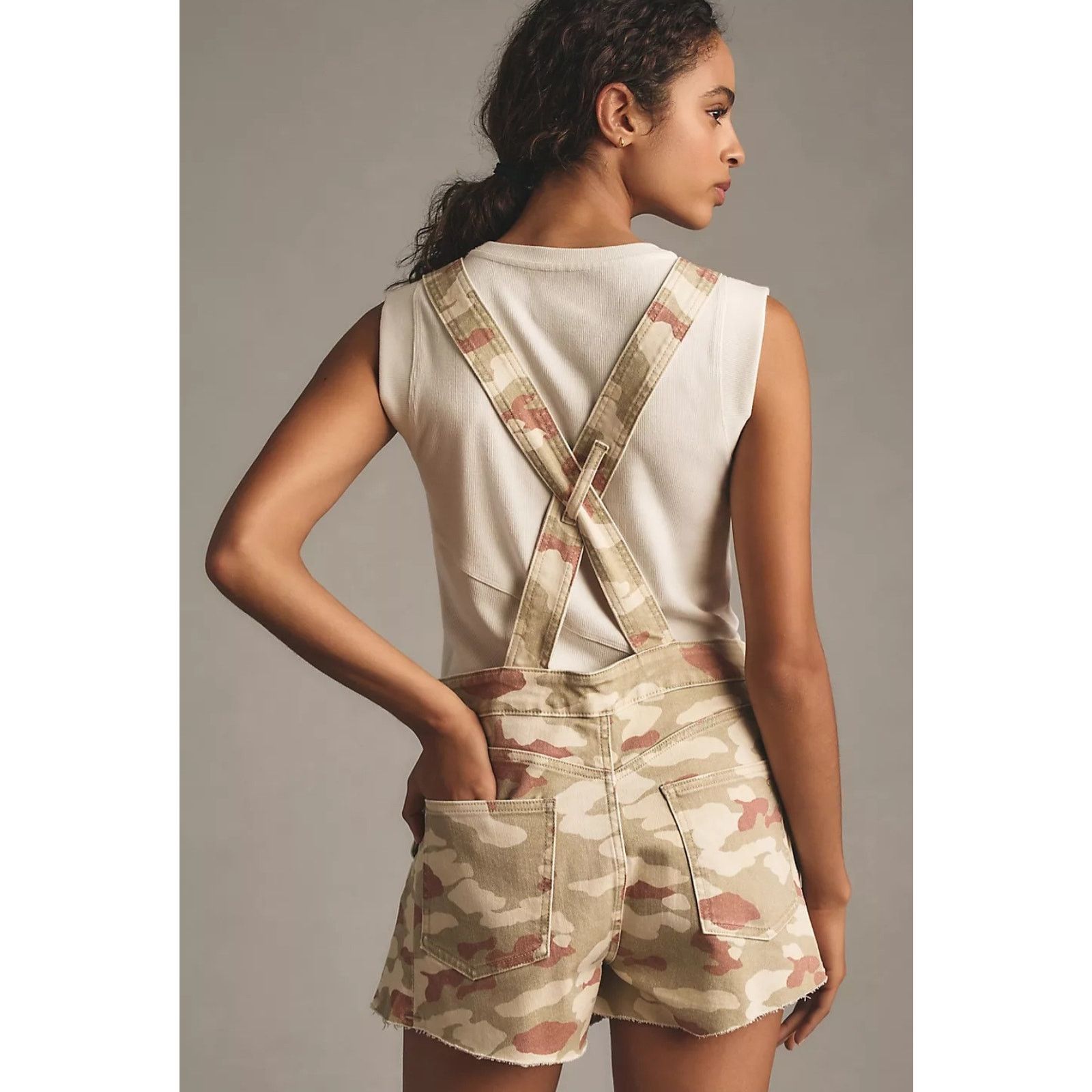 Anthropologie NWT Pilcro Camo Overalls Romper $118 SMALL Green Size 28" / US 6 / IT 42 - 4 Thumbnail
