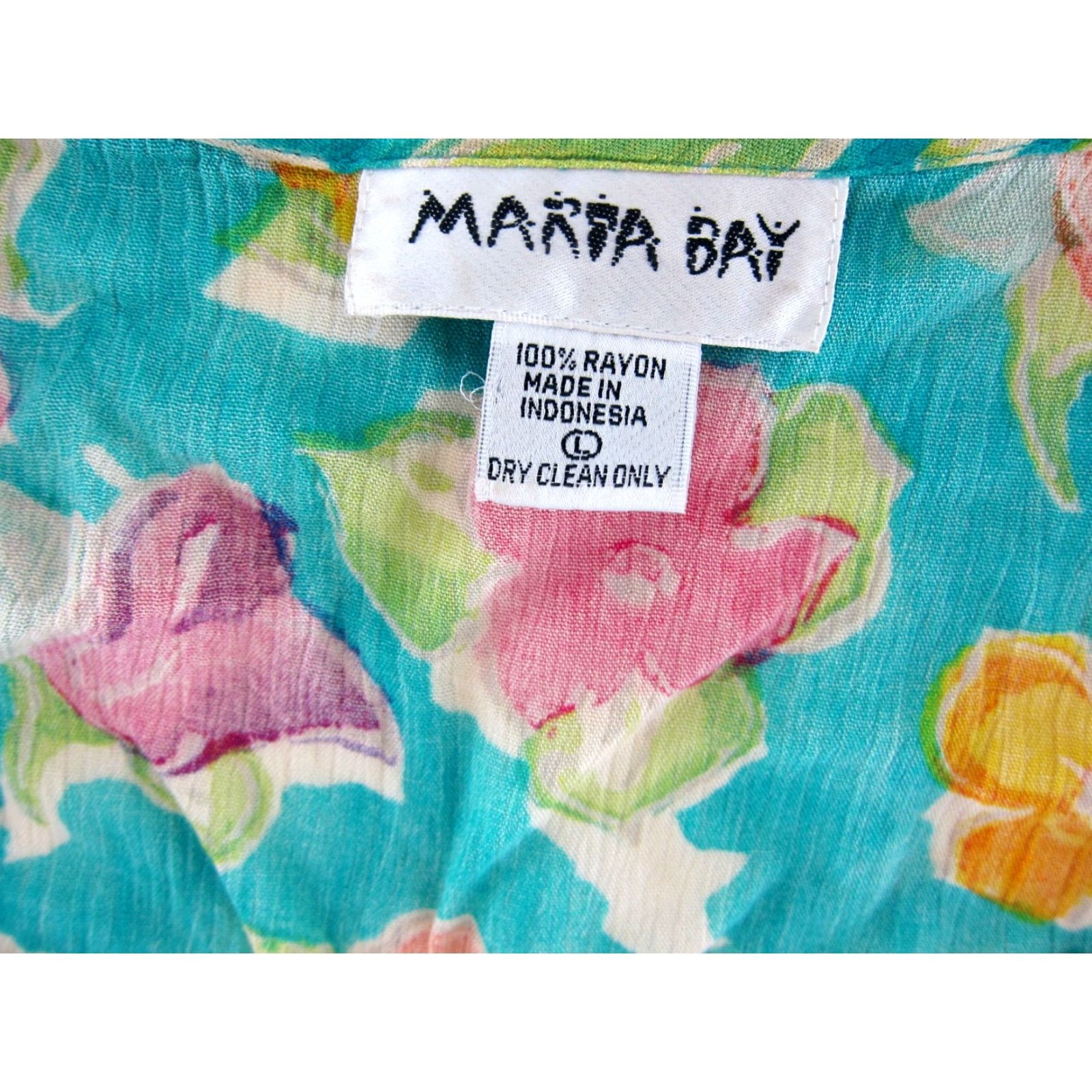 Vintage VINTAGE Marta Bay Dress L Blue Pink Yellow Green Floral Pocket Smock Size L / US 10 / IT 46 - 3 Thumbnail