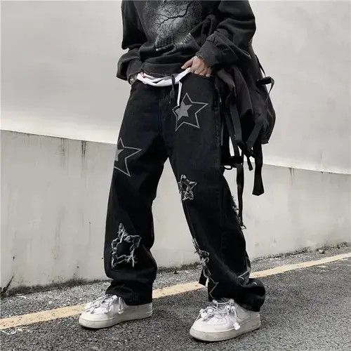 Printed Patchwork Male Baggy Jeans
