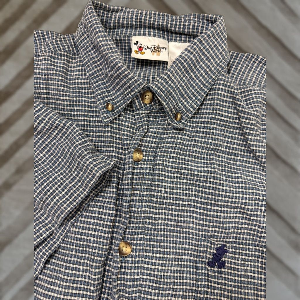 Disney VINTAGE Disney Shirt Men XL Oversized Button-Down Linen Cotton Check 90s Mickey Mouse Blue Regular Mens XL Shirt Size US XL / EU 56 / 4 - 1 Thumbnail