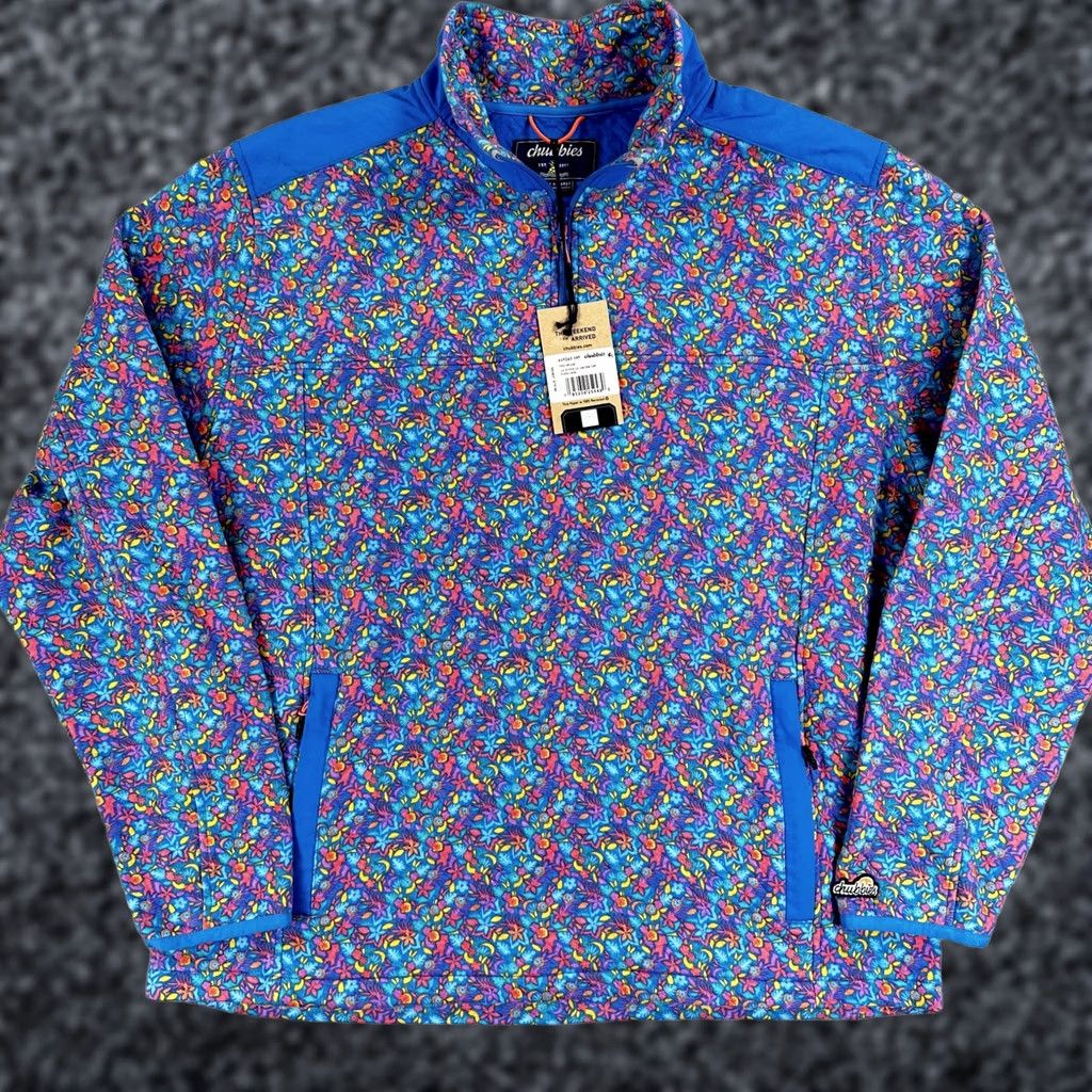 Chubbies Chubbies The Spade Quilted Quarter-Zip Pullover Sweatshirt Multicolor Floral Mens XL Pullover Zip Mock Neck Knit Shirt Jersey Pockets Size US XL / EU 56 / 4 - 1 Thumbnail