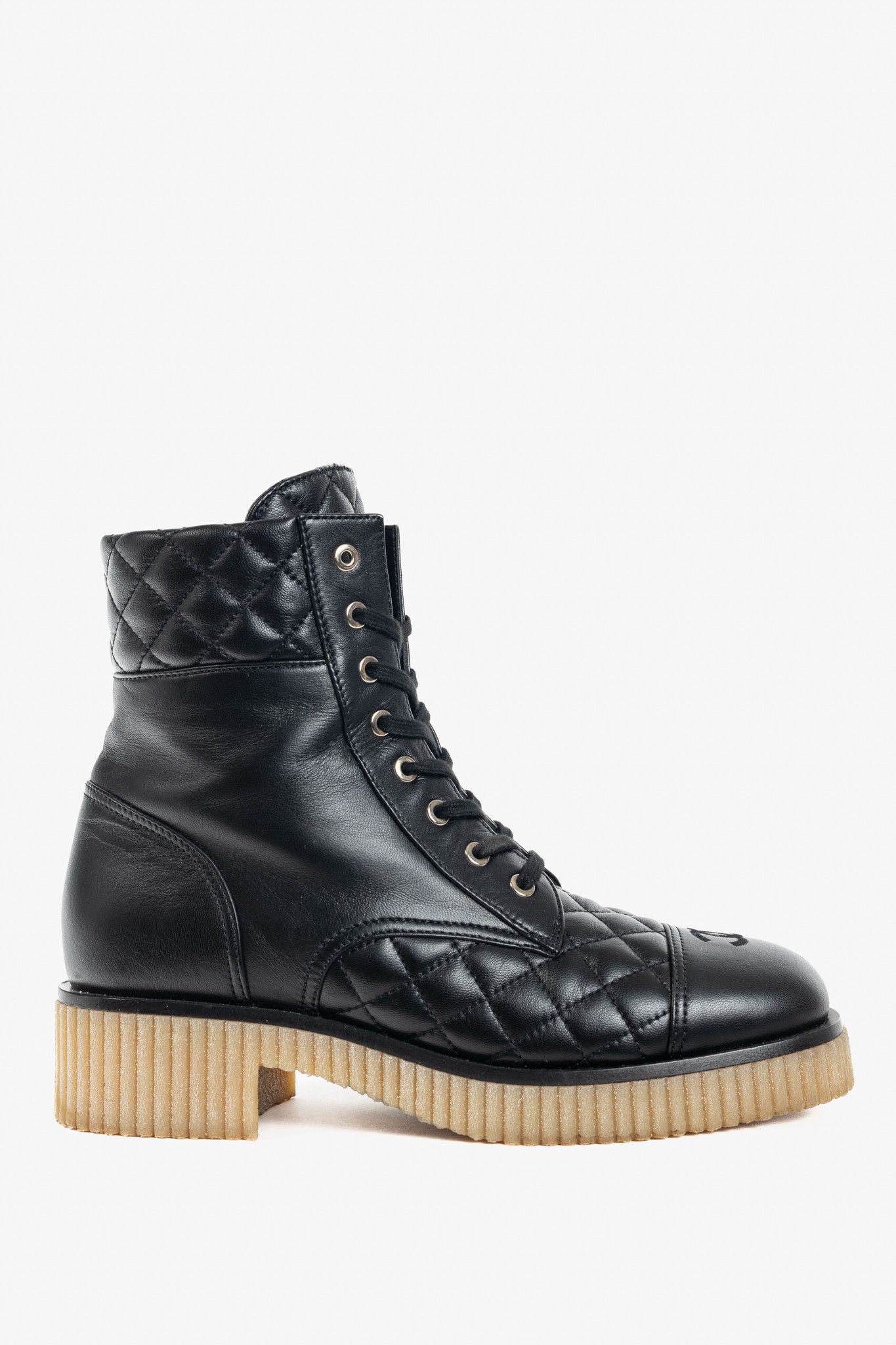 Chanel Chanel Black Quilted Leather Interlocking-CC Combat Boots Size US 10.5 / IT 40.5 - 1 Thumbnail