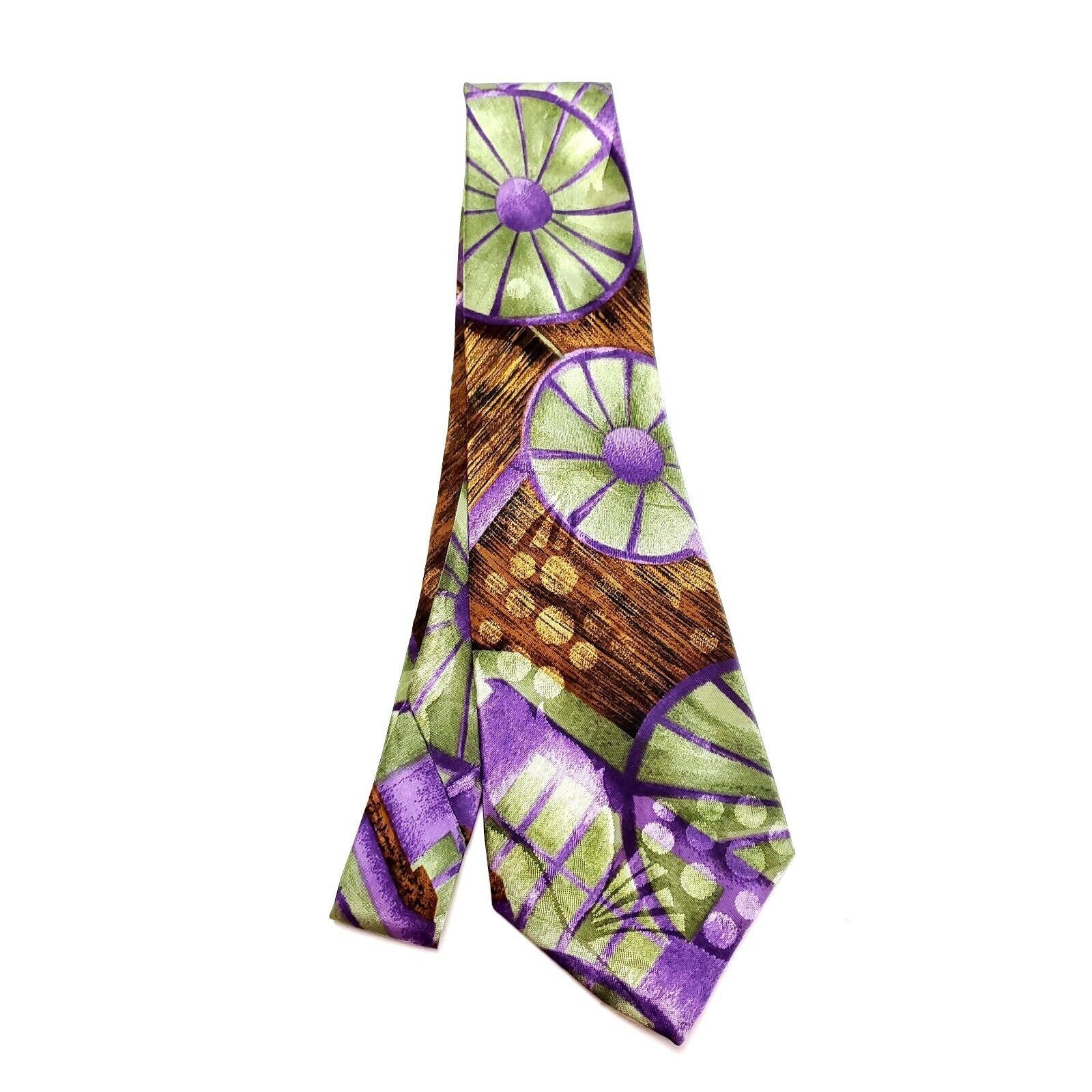 Designer Indian Head Brown Green Purple Silk Tie Woven Graphic Short Size ONE SIZE - 5 Thumbnail