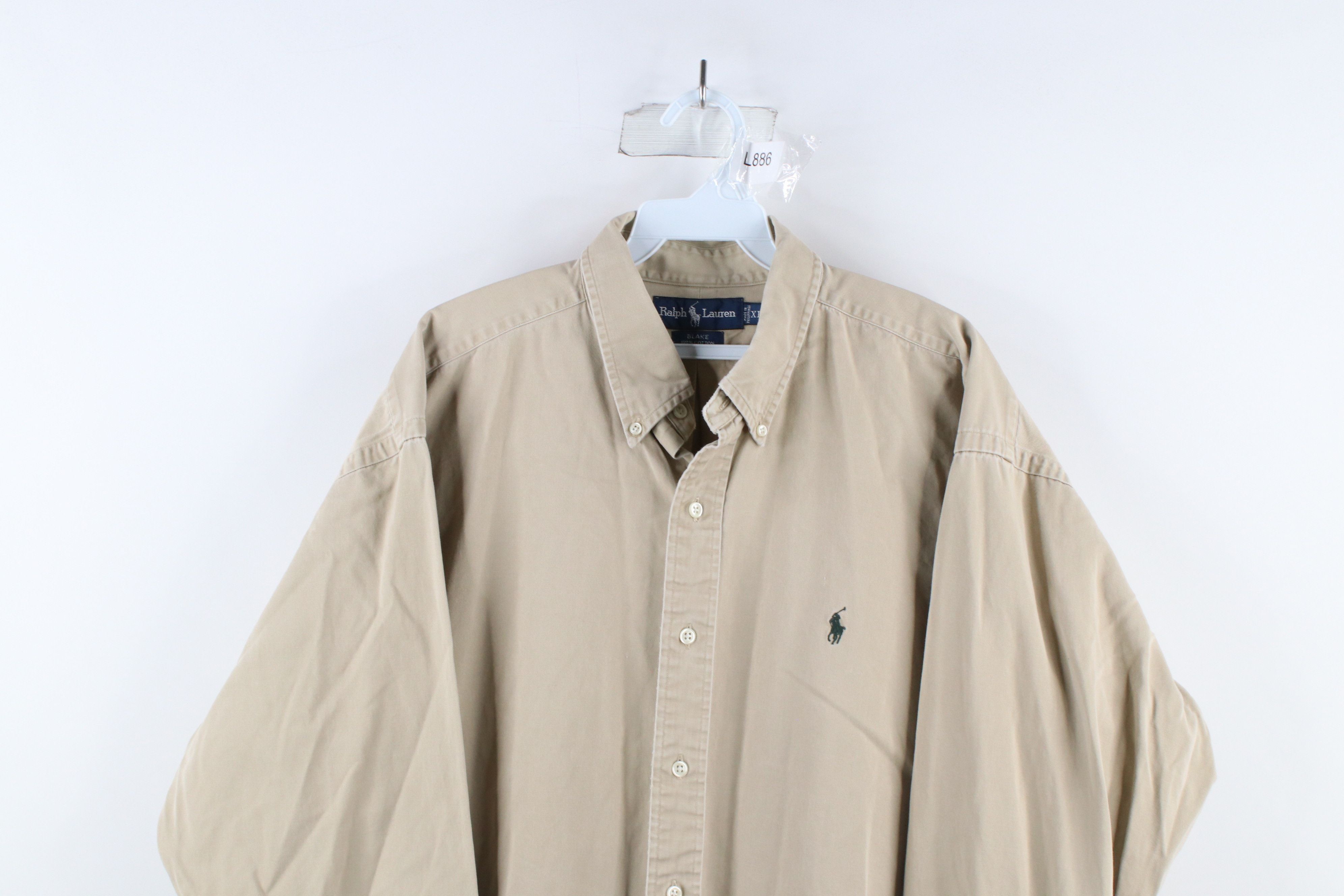 Ralph Lauren × Vintage Vintage 90s Ralph Lauren Collared Button Down Shirt Beige Size US XL / EU 56 / 4 - 2 Thumbnail