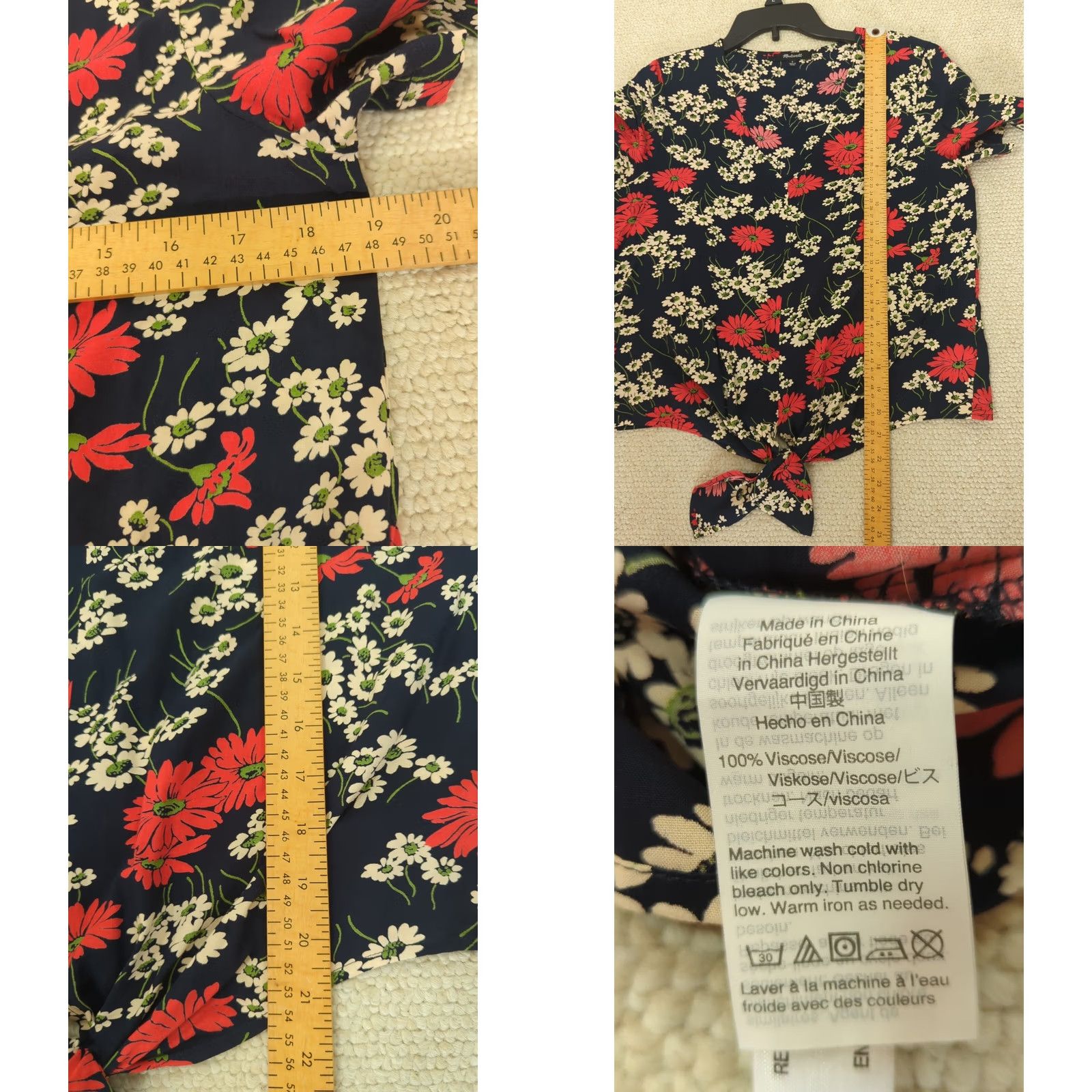 Madewell Madewell Women Tie-Front Top Shirt Size S Blue Hillside Daisies Short Sleeve Feminine Casual Size S / US 4 / IT 40 - 8 Thumbnail