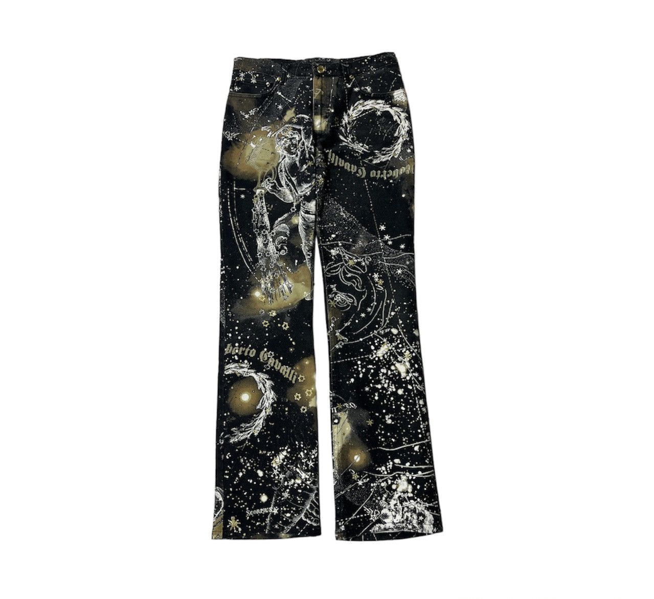 image of Archival Clothing x Roberto Cavalli Zodiac Constellation Y2K Astro Print Pants S in Black, Women's 
