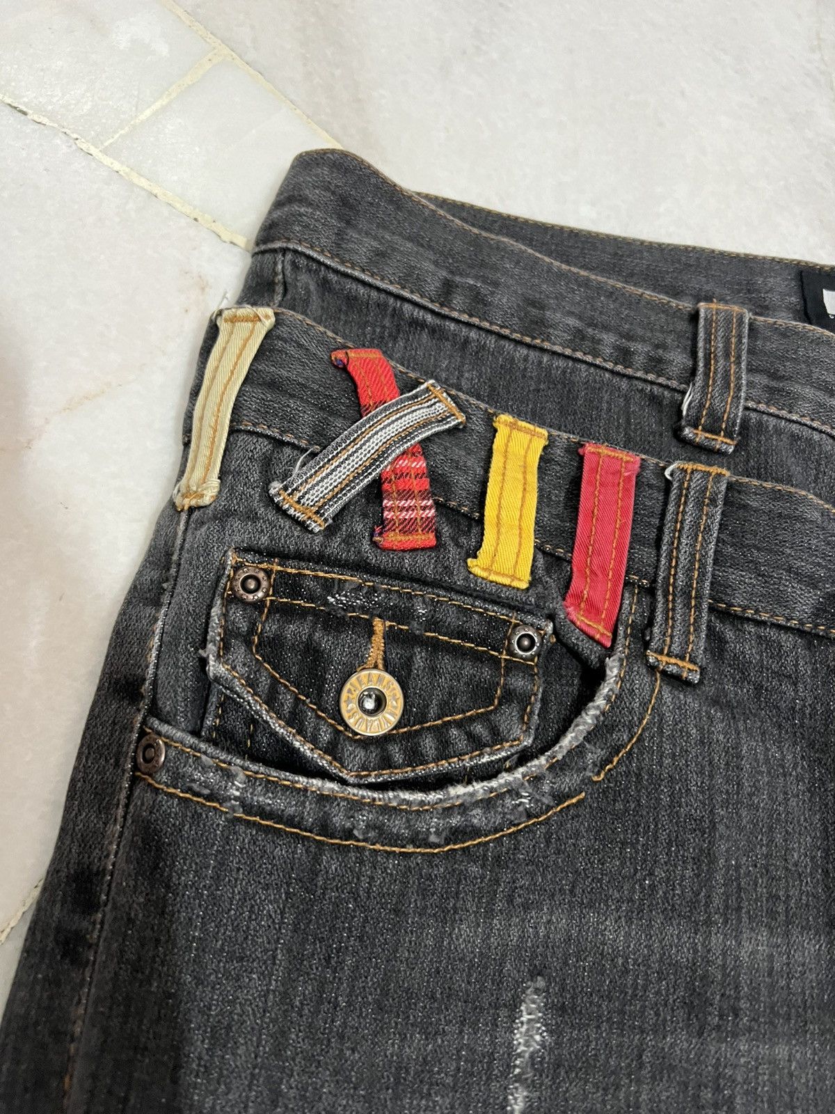 Japanese Brand 💥Double Waist💥90’s Nylaus Twist Leg distress Faded Jean Size US 33 - 9 Thumbnail