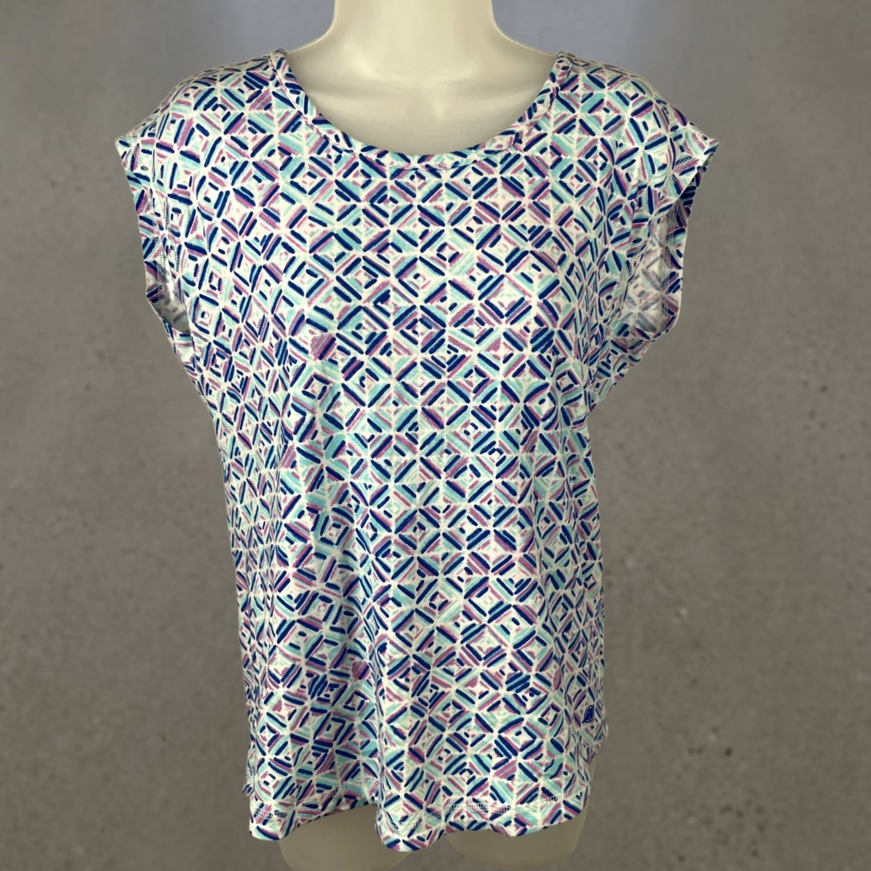 Talbots T by Talbots Top Womens S Multicolor Geometric Print Short Sleeve Stretch Shirt Size S / US 4 / IT 40 - 1 Thumbnail