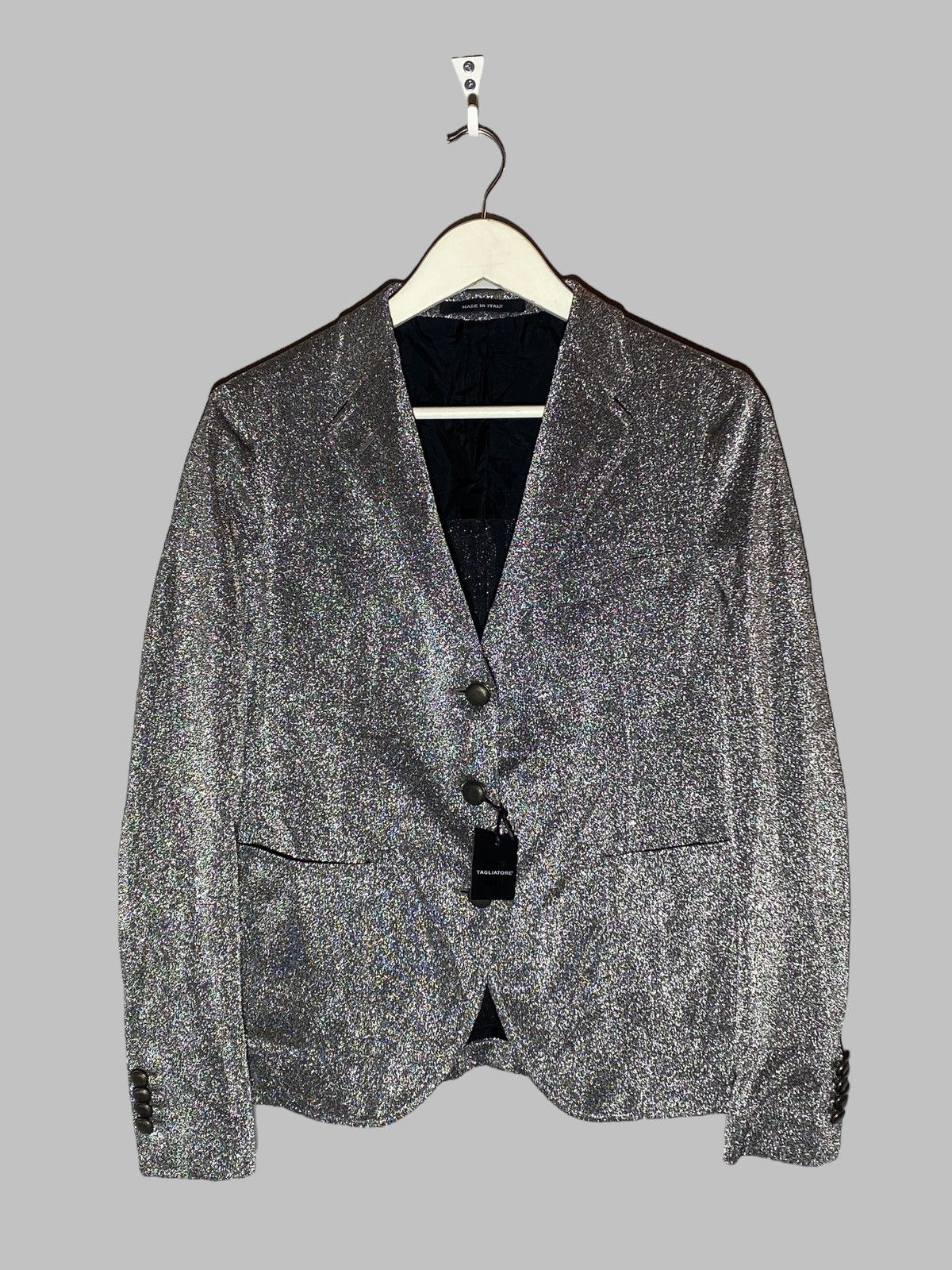 Tagliatore Tagliatore Women’s Glitter Silver Blazer Jacket Size L / US 10 / IT 46 - 1 Thumbnail