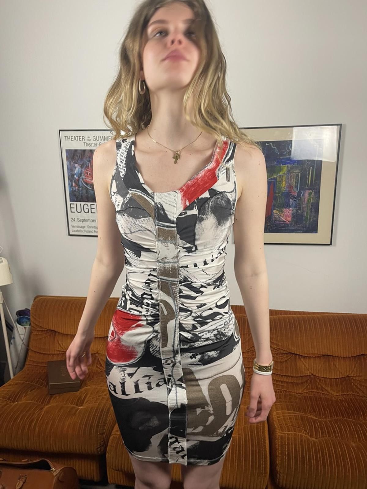 Unknown London John Galliano - Sleeveless Abstract Print Bodycon Dress Size S / US 4 / IT 40 - 5 Thumbnail