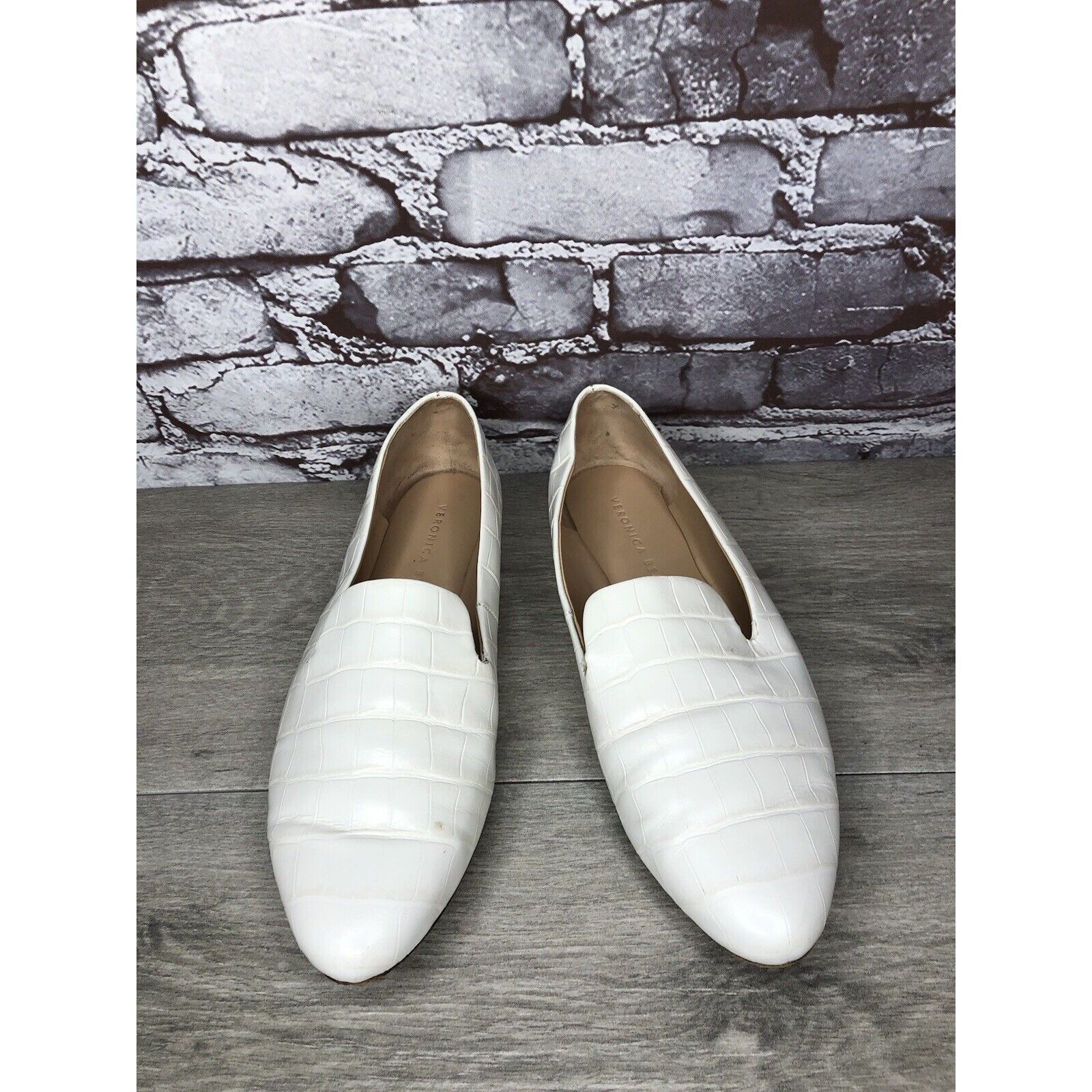 Veronica Beard Veronica Beard Griffin White Leather Croc Embossed Loafer Fl Size US 9.5 / IT 39.5 - 2 Thumbnail