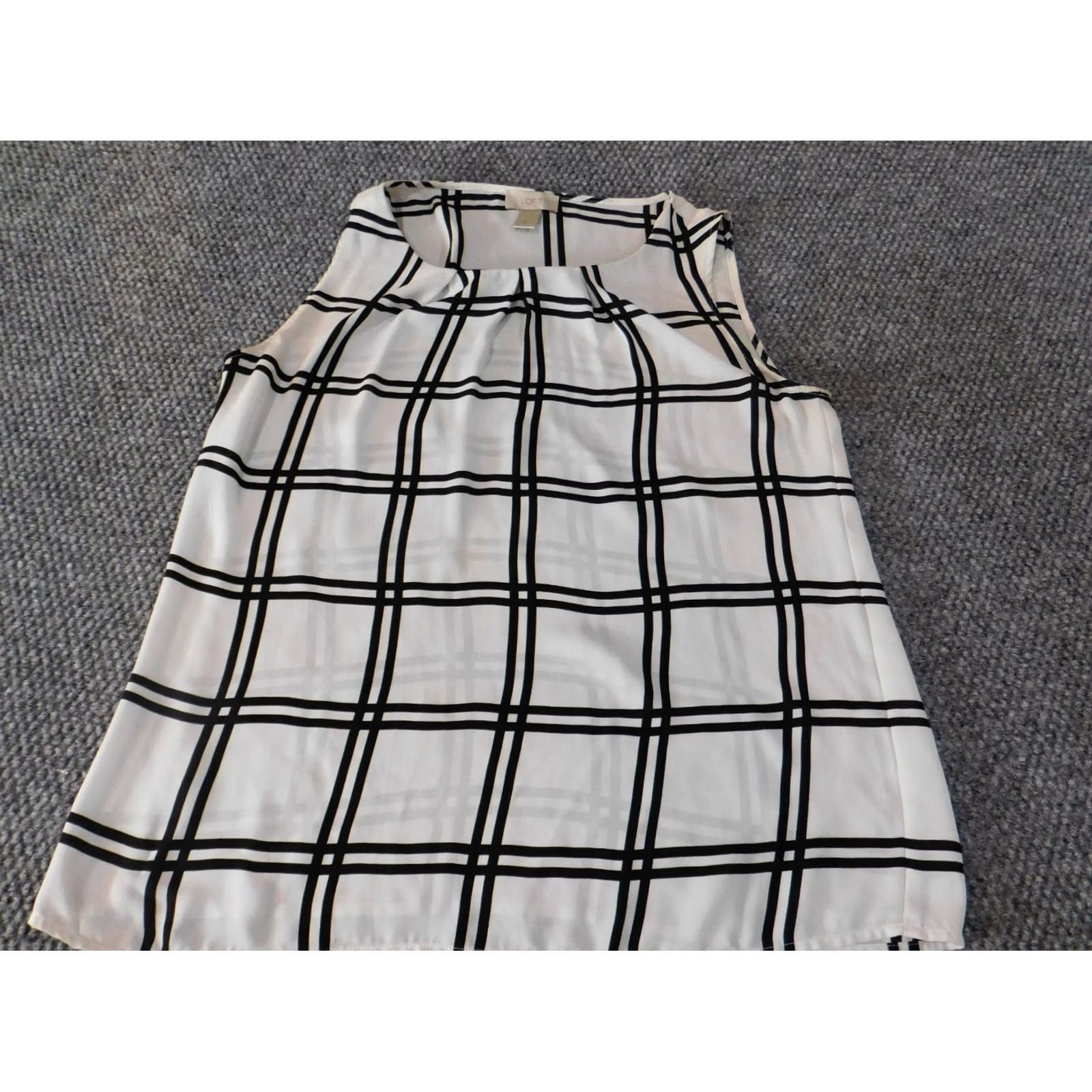 Loft Loft Blouse White Plaid Women Sleeveless Button-Down Collared Knit Polyester Regular Small Casual Modern Lightweight Stretch Shirt Top 90s? Size S / US 4 / IT 40 - 2 Thumbnail