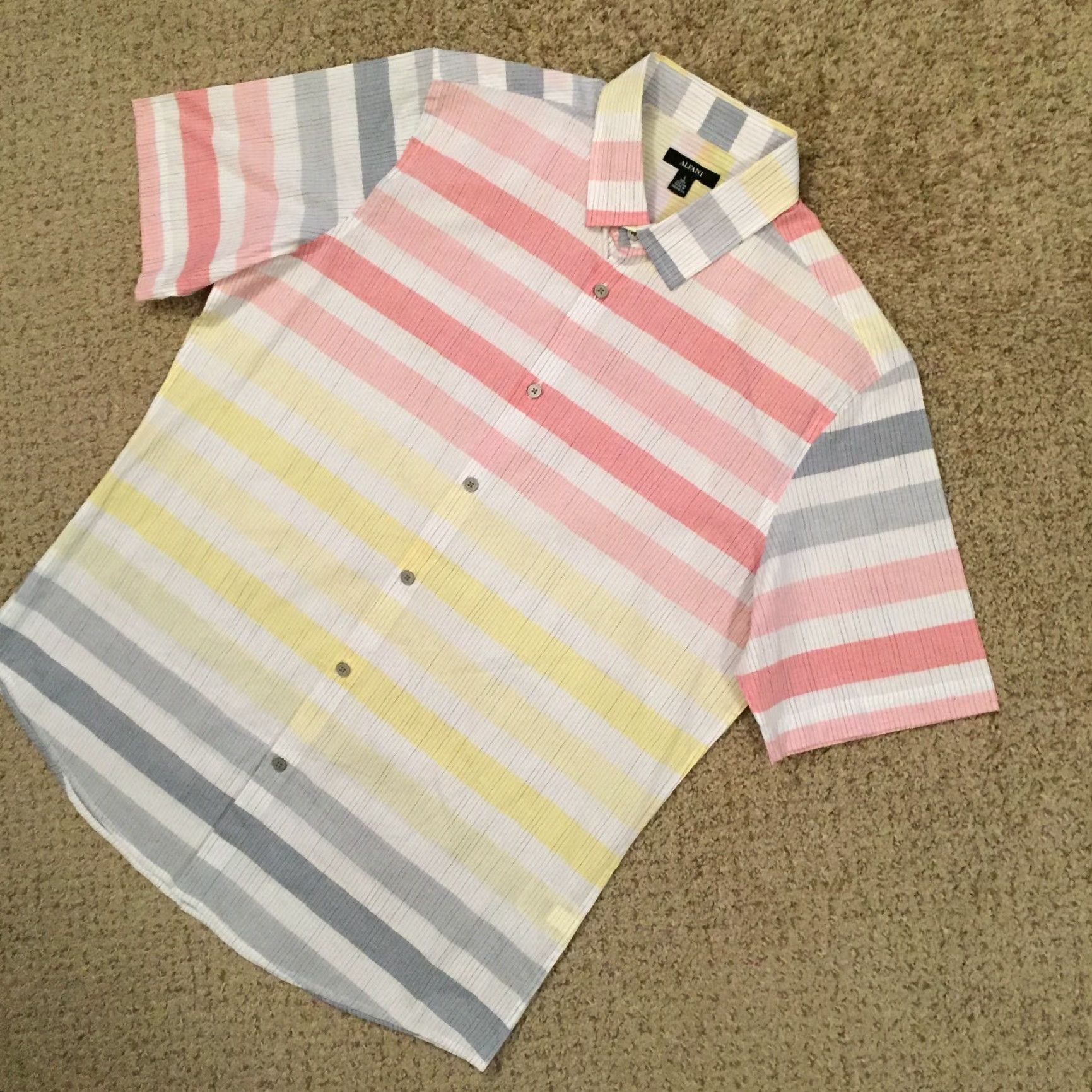 Alfani Alfani Shirt Mens Large Multicolor Striped Short Sleeve Button-Down Collar Point Button-Front Size US L / EU 52-54 / 3 - 2 Thumbnail
