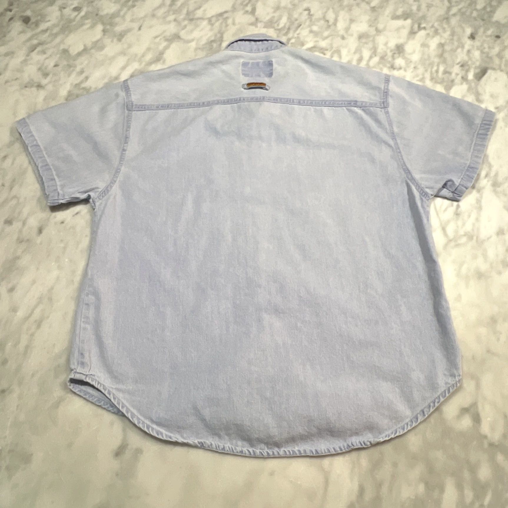 Jordache VINTAGE Jordache Jeanwear Short Sleeve Button Up Denim Cotton Women M Blue 90s Western Pockets Collared Button Classic Shirt Size 32" / US 10 / IT 46 - 3 Thumbnail