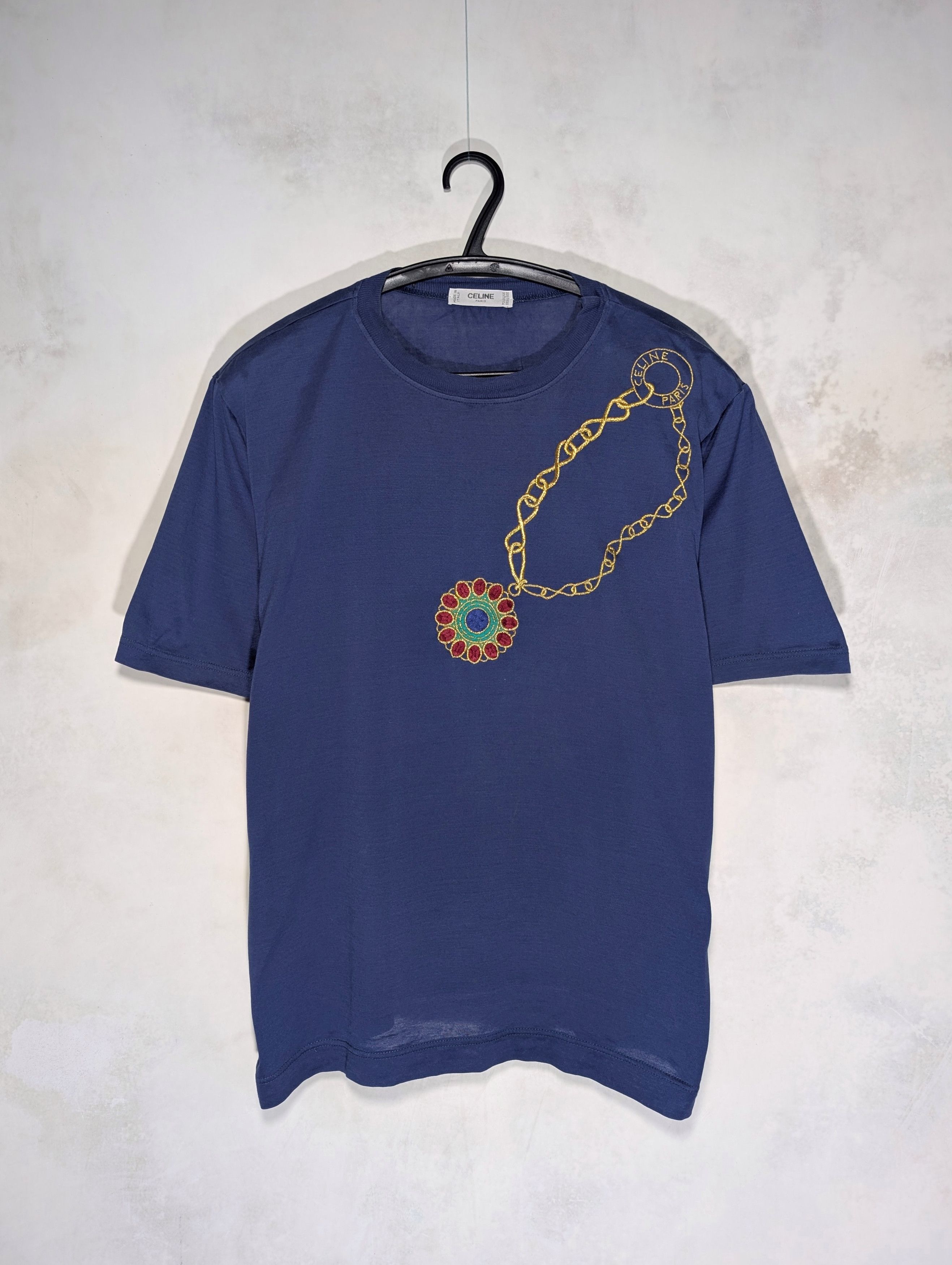 Celine Celine T-shirt With Shoulder Pads And Embroidered Pendant Size US M / EU 48-50 / 2 - 1 Thumbnail