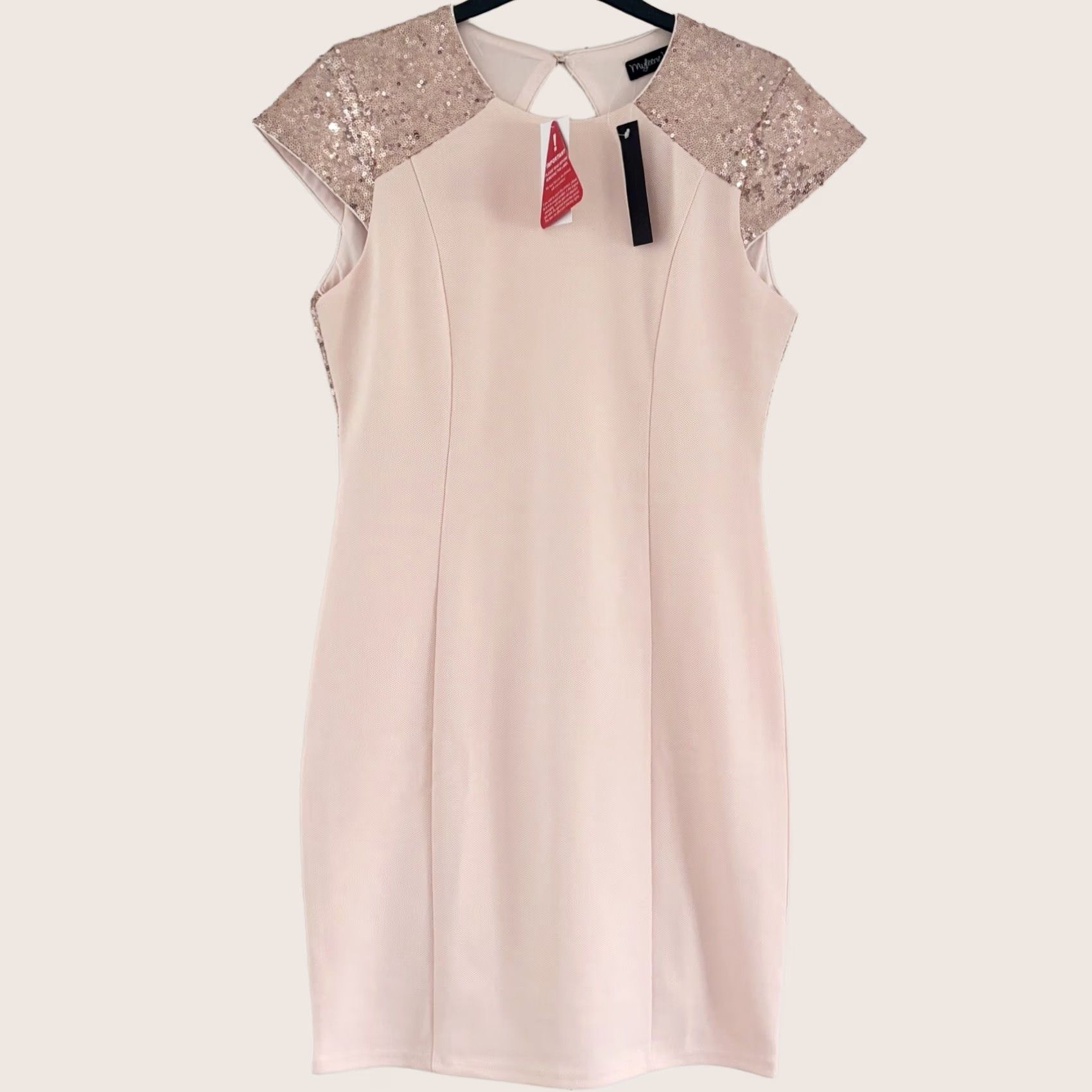 Vintage VINTAGE? No - (Oops): Myleene Klass Dress Open Backed Sequin Shoulders Bodycon Pink 12 UK Women Short Sleeve Party/Cocktail Wedding Formal Summer BNWT Size XL / US 12-14 / IT 48-50 - 1 Thumbnail
