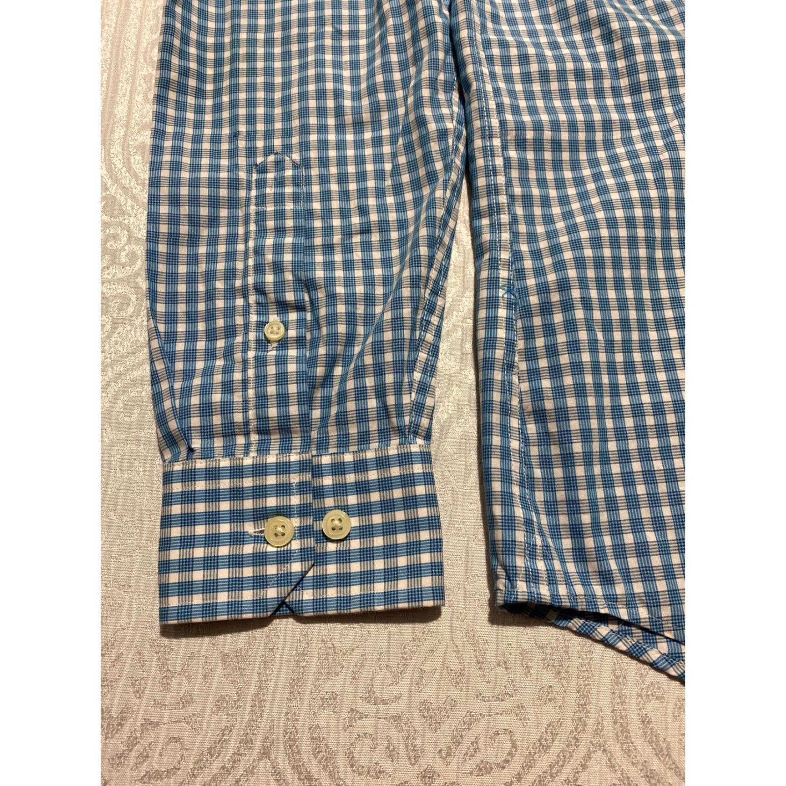 Banana Republic VINTAGE? No. Banana Republic Dress Shirt Mens M Blue Check Non Iron Tailored Slim Fit Size 40R - 3 Thumbnail