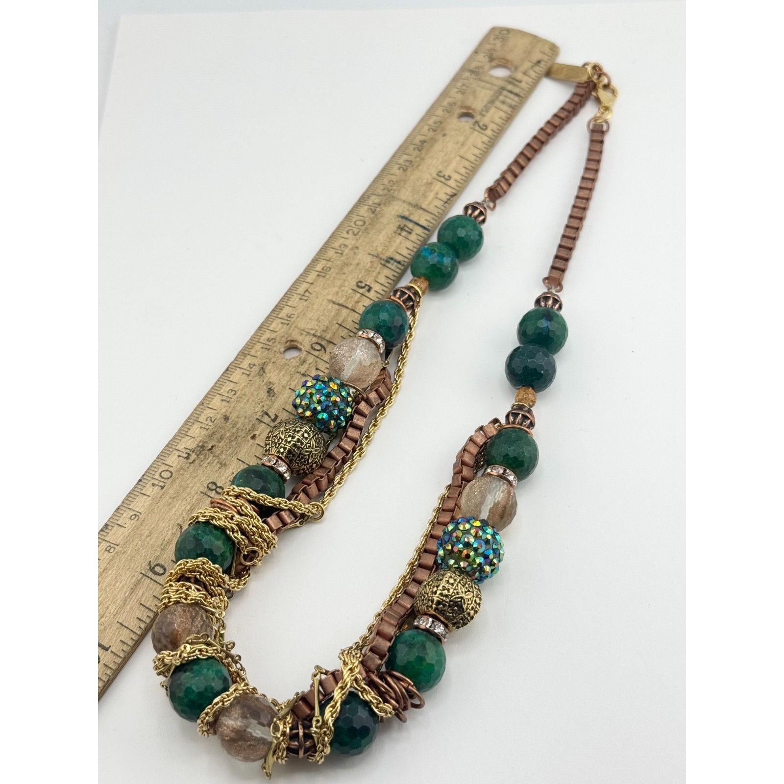 Vintage Vintage green crystal glass and rhinestone chain collar neck Size ONE SIZE - 5 Thumbnail