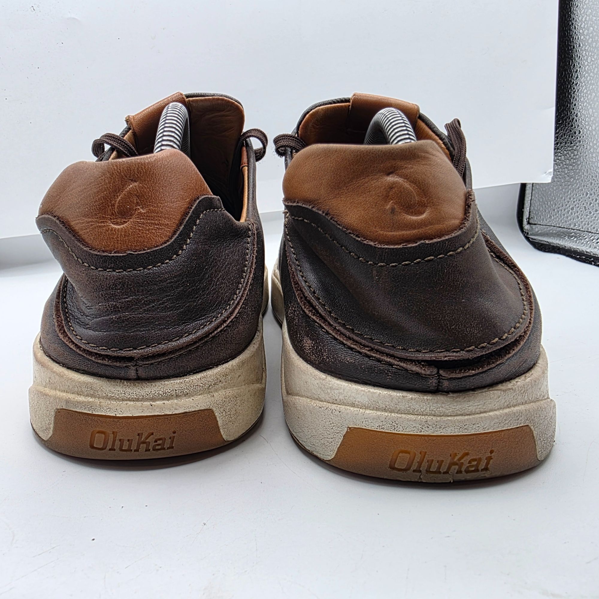 Olukai OluKai Waialae Mens Golf Shoes 10.5 Brown Dark Wood Leather Size US 10.5 / EU 43-44 - 4 Thumbnail