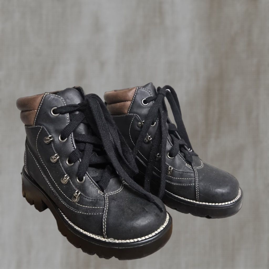 Vintage VINTAGE Lower East Side Boots Black Lace Up Chunky Combat 90s Y2K Women 7 Size US 7 / IT 37 - 1 Thumbnail