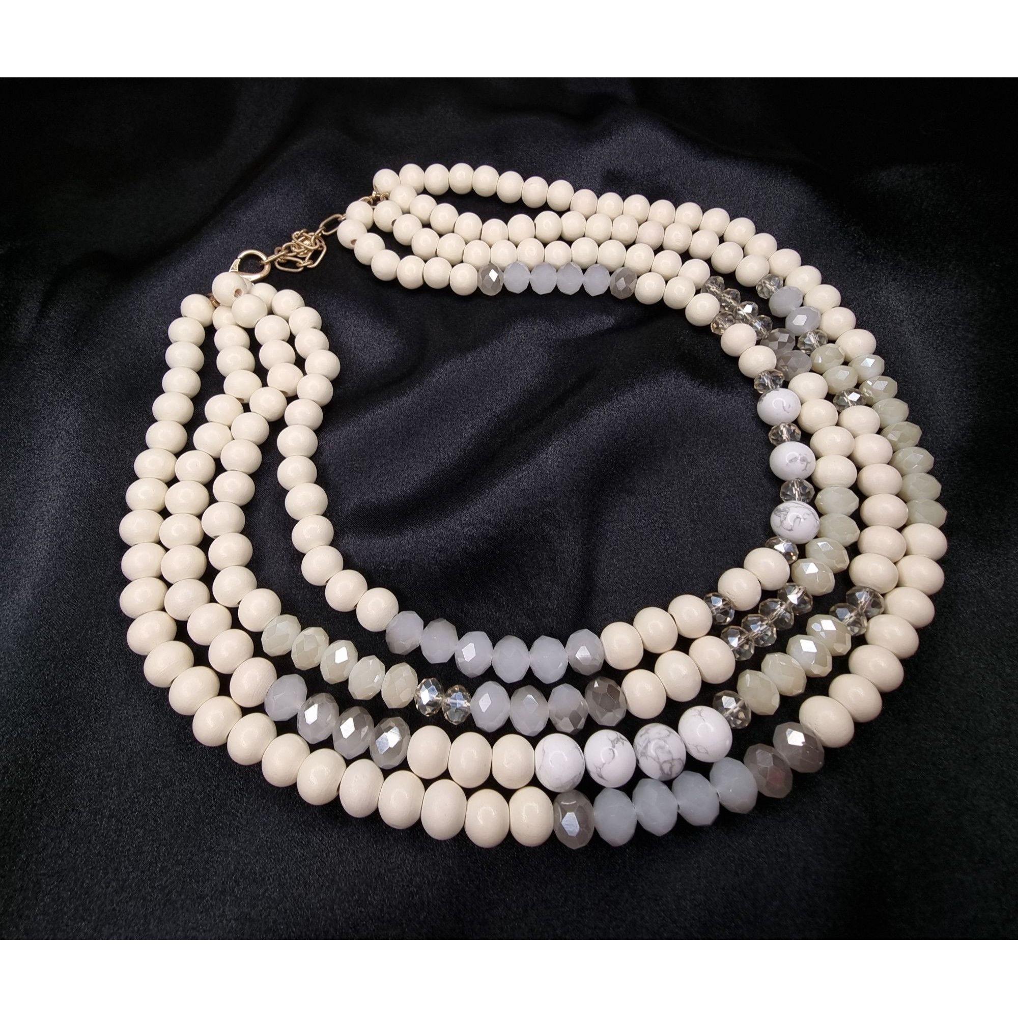 Vintage Susan Graver Multi-Strand Wooden Statement Necklace With Gol Size ONE SIZE - 1 Thumbnail