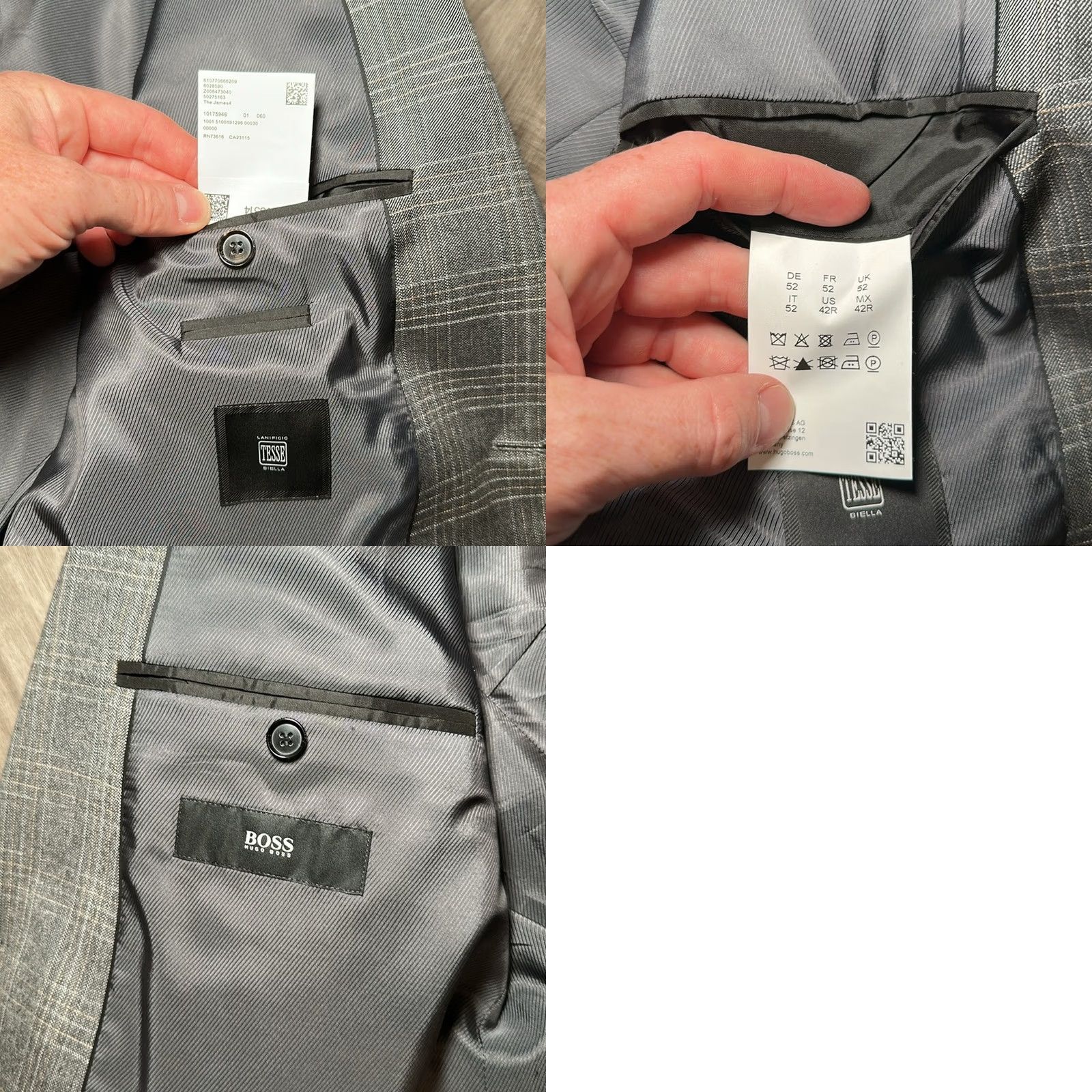 Hugo Boss HUGO BOSS The James Tesse Lanificio Biella Plaid Sport Coat - 42R, Gray, Wool, Men's 42R, 2 Piece, Preowned Size US XS / EU 42 / 0 - 8 Thumbnail