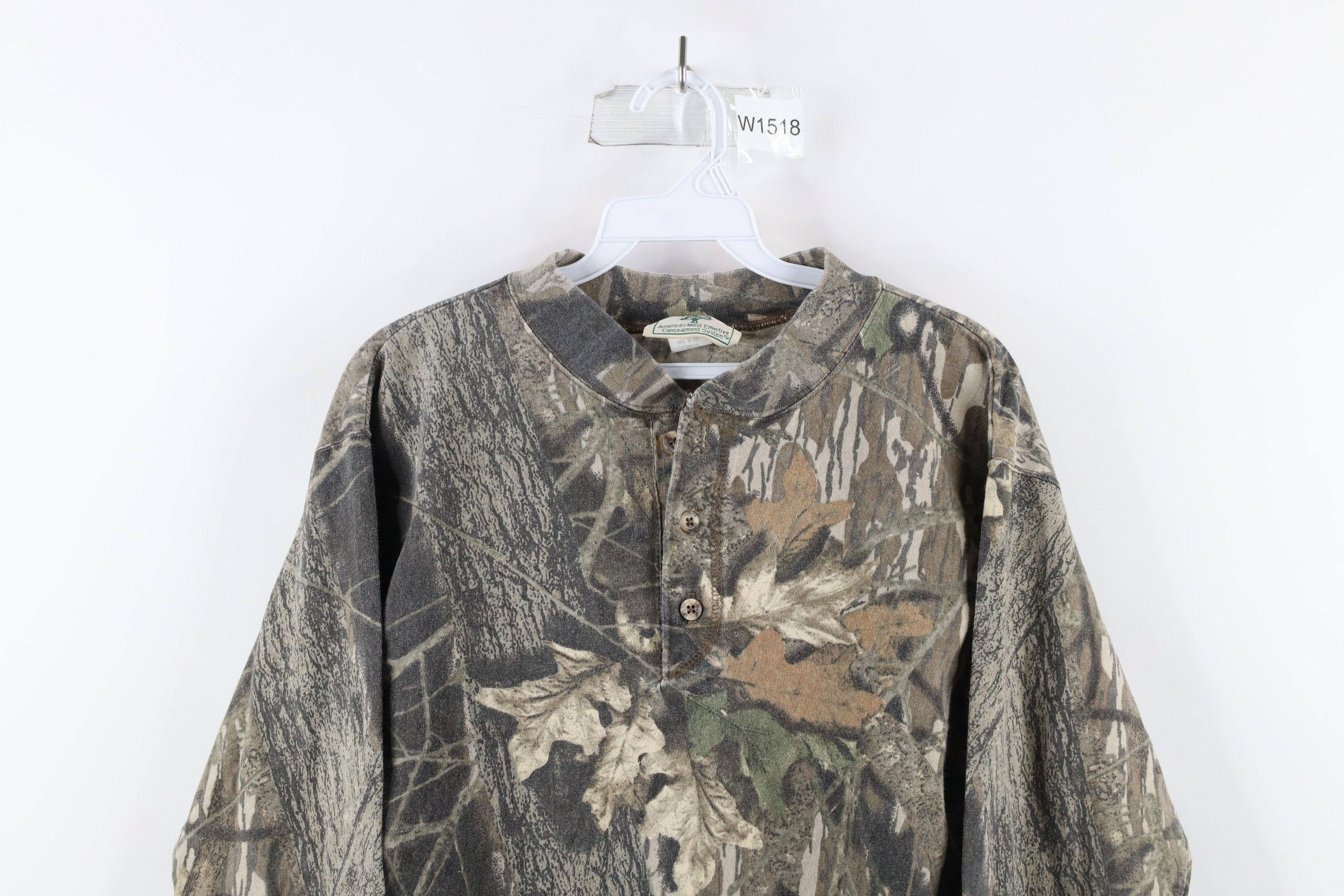 Mossy Oaks × Vintage Vintage 80s Mossy Oak Camouflage Long Sleeve Henley T-Shirt Size US M / EU 48-50 / 2 - 2 Thumbnail