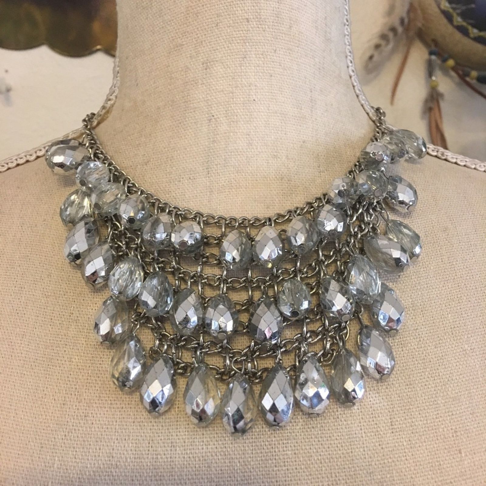 Jewelry Silver tear drop glass bauble stone bib necklace Size ONE SIZE - 1 Thumbnail
