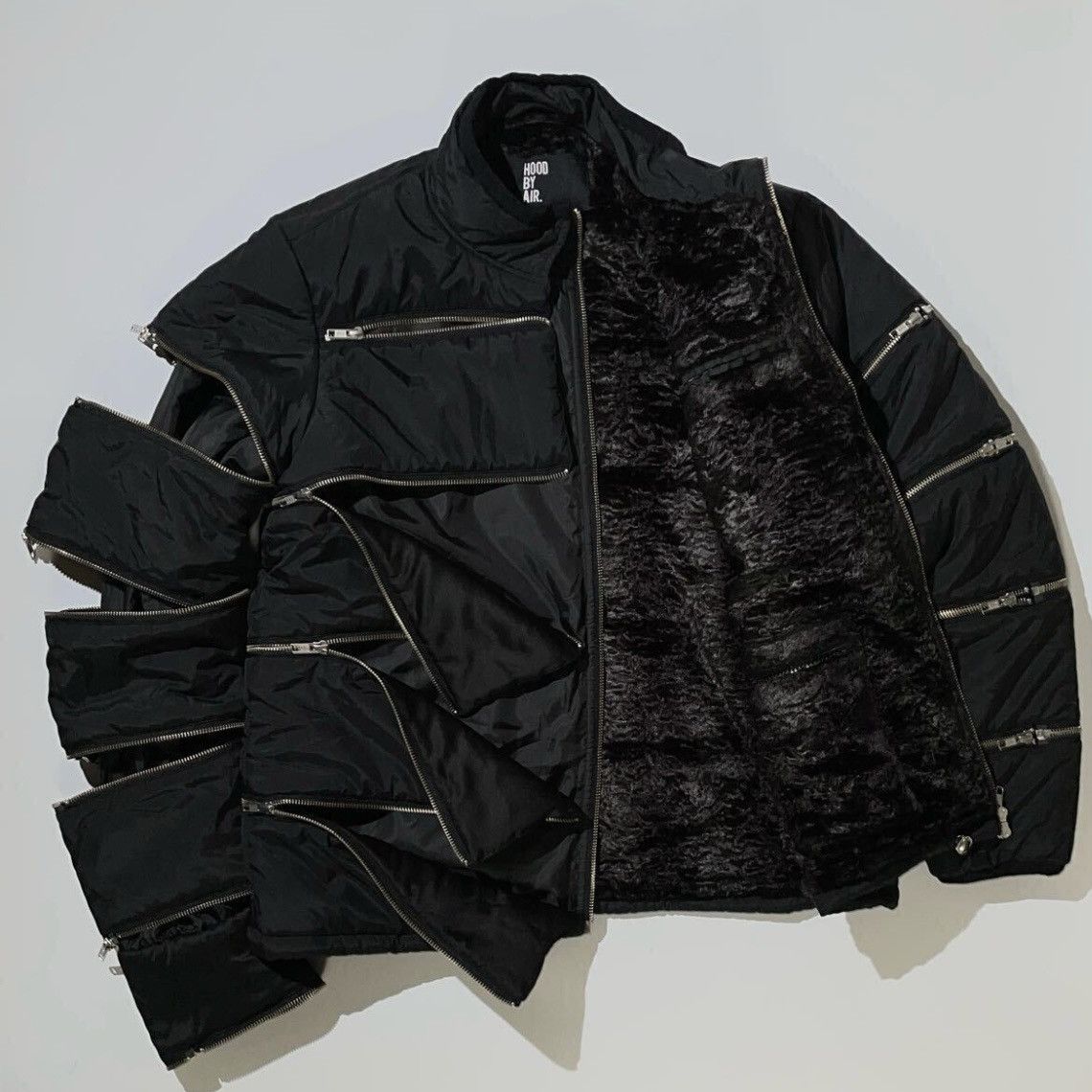 2014 HBA HOOD BY AIR manyzip multizip bomber down jacket fur